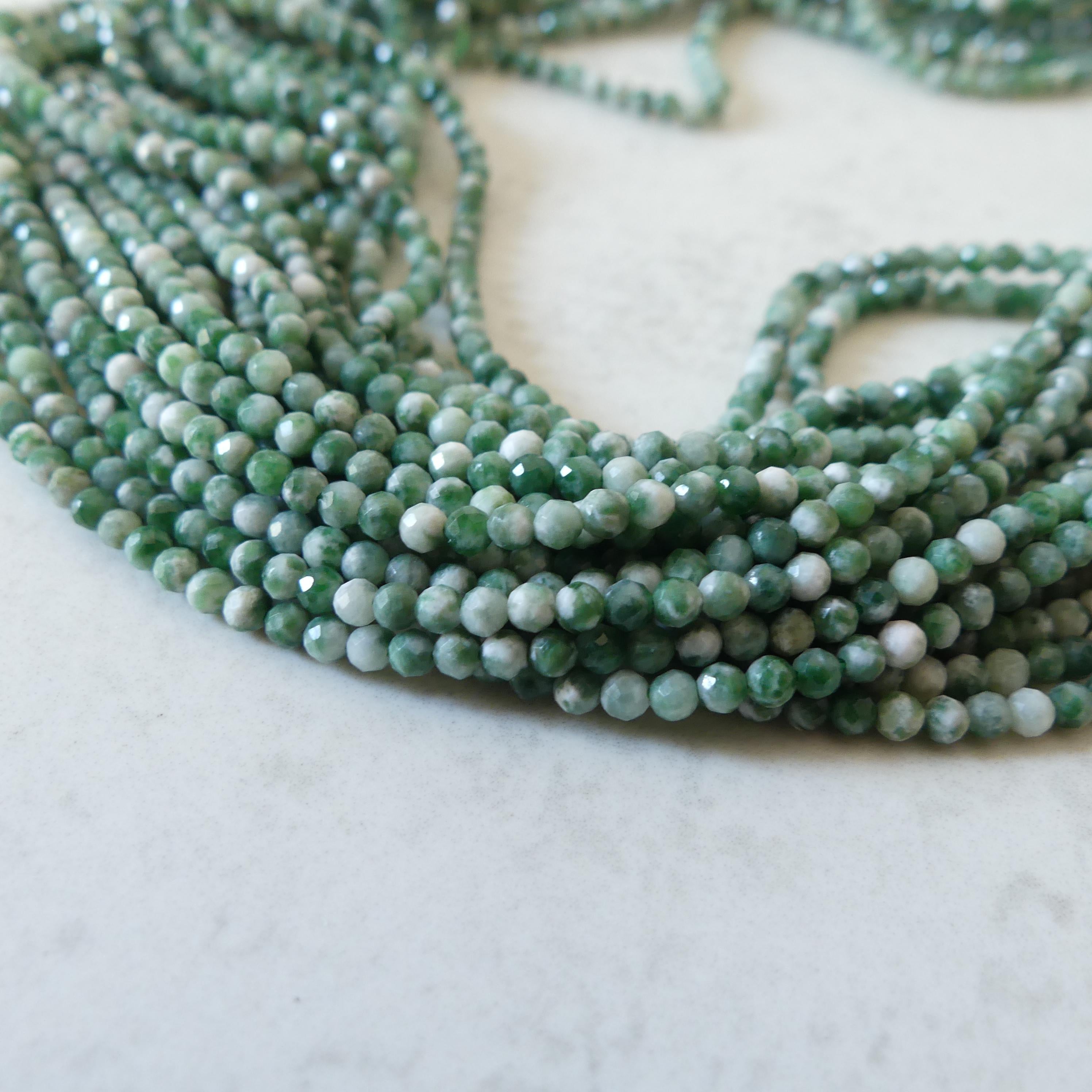2mm Green Spot Jasper Beads Micro Faceted Genuine Small Spotted Jasper Beads 15" Gemstone Beads for Jewelry Making Beading Gift for Crafter