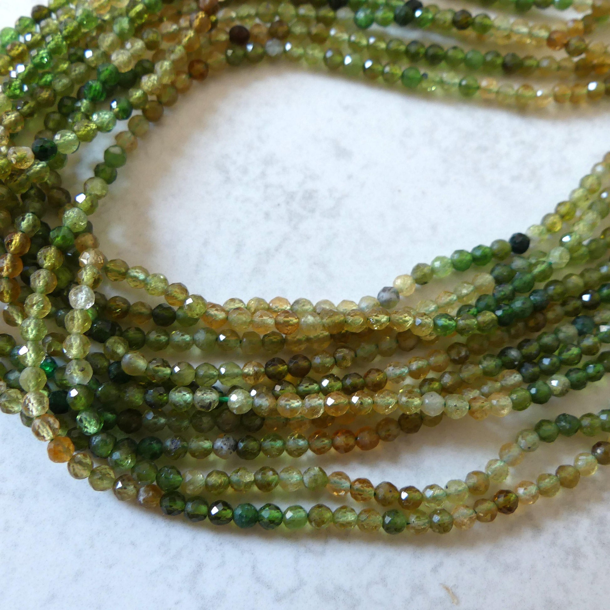 2.5mm Ombre Green Yellow Tourmaline Micro Faceted Beads 15" Sparkly Gemstone Beads Jewelry Making Beading Gift Crafter October Birthstone