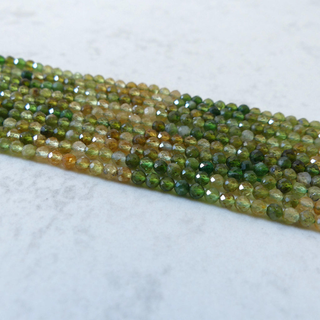 2.5mm Ombre Green Yellow Tourmaline Micro Faceted Beads 15" Sparkly Gemstone Beads Jewelry Making Beading Gift Crafter October Birthstone