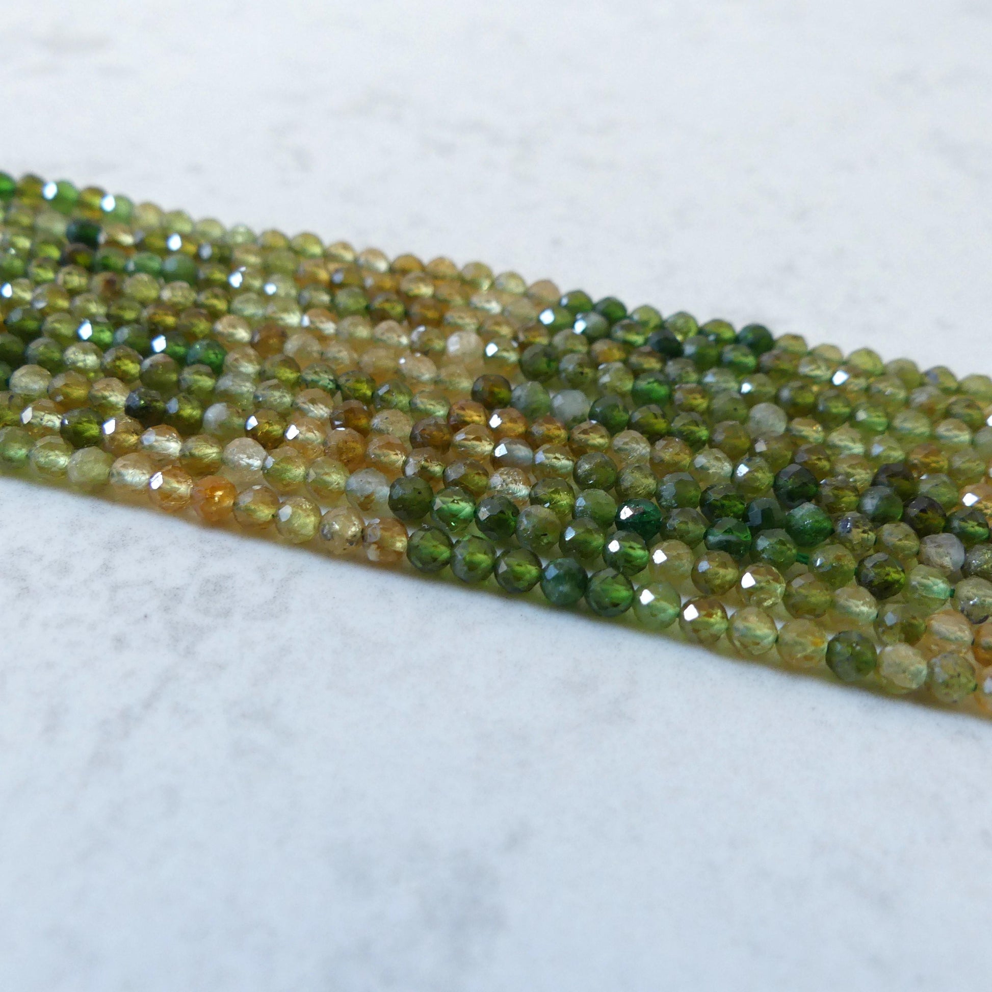 2.5mm Ombre Green Yellow Tourmaline Micro Faceted Beads 15" Sparkly Gemstone Beads Jewelry Making Beading Gift Crafter October Birthstone