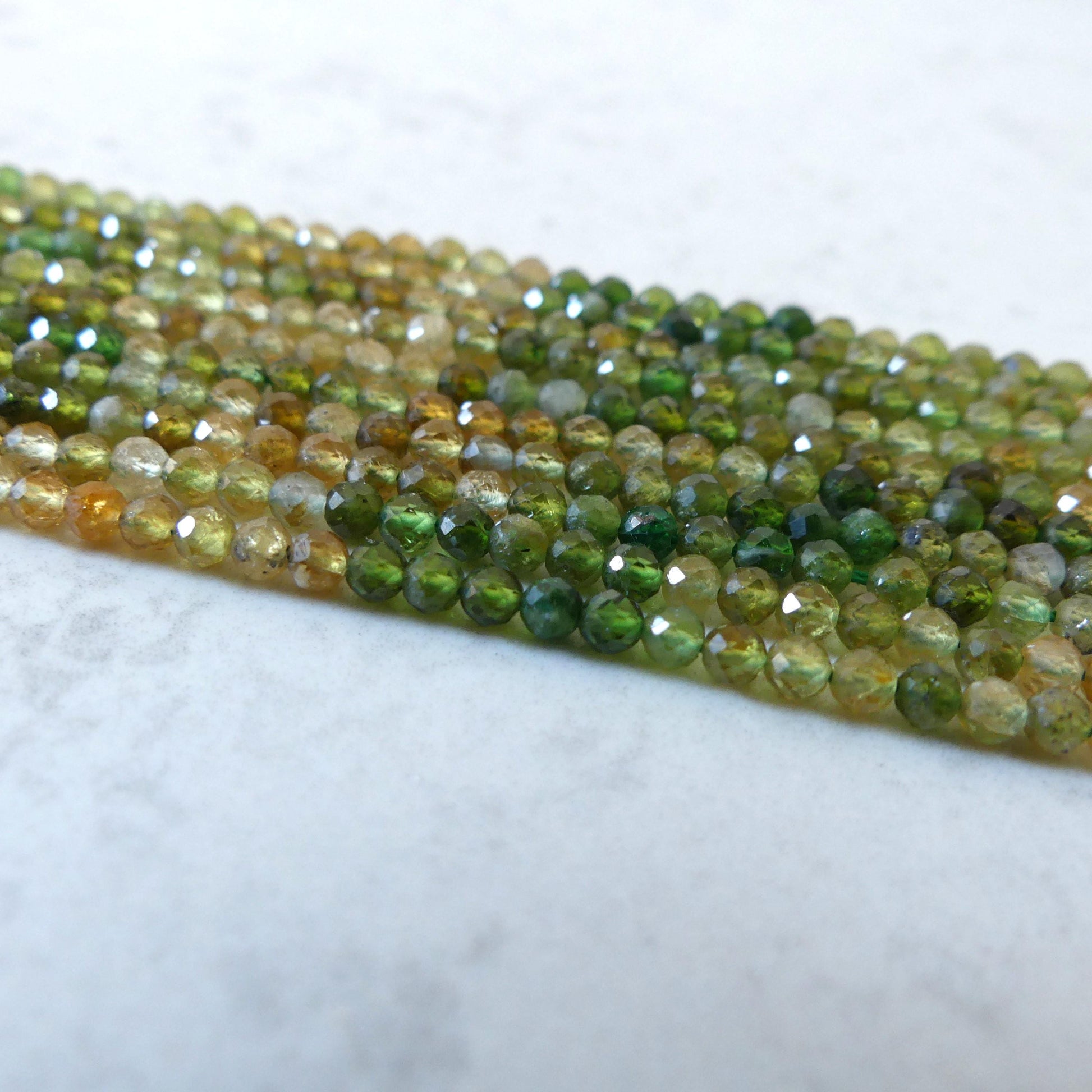 2.5mm Ombre Green Yellow Tourmaline Micro Faceted Beads 15" Sparkly Gemstone Beads Jewelry Making Beading Gift Crafter October Birthstone