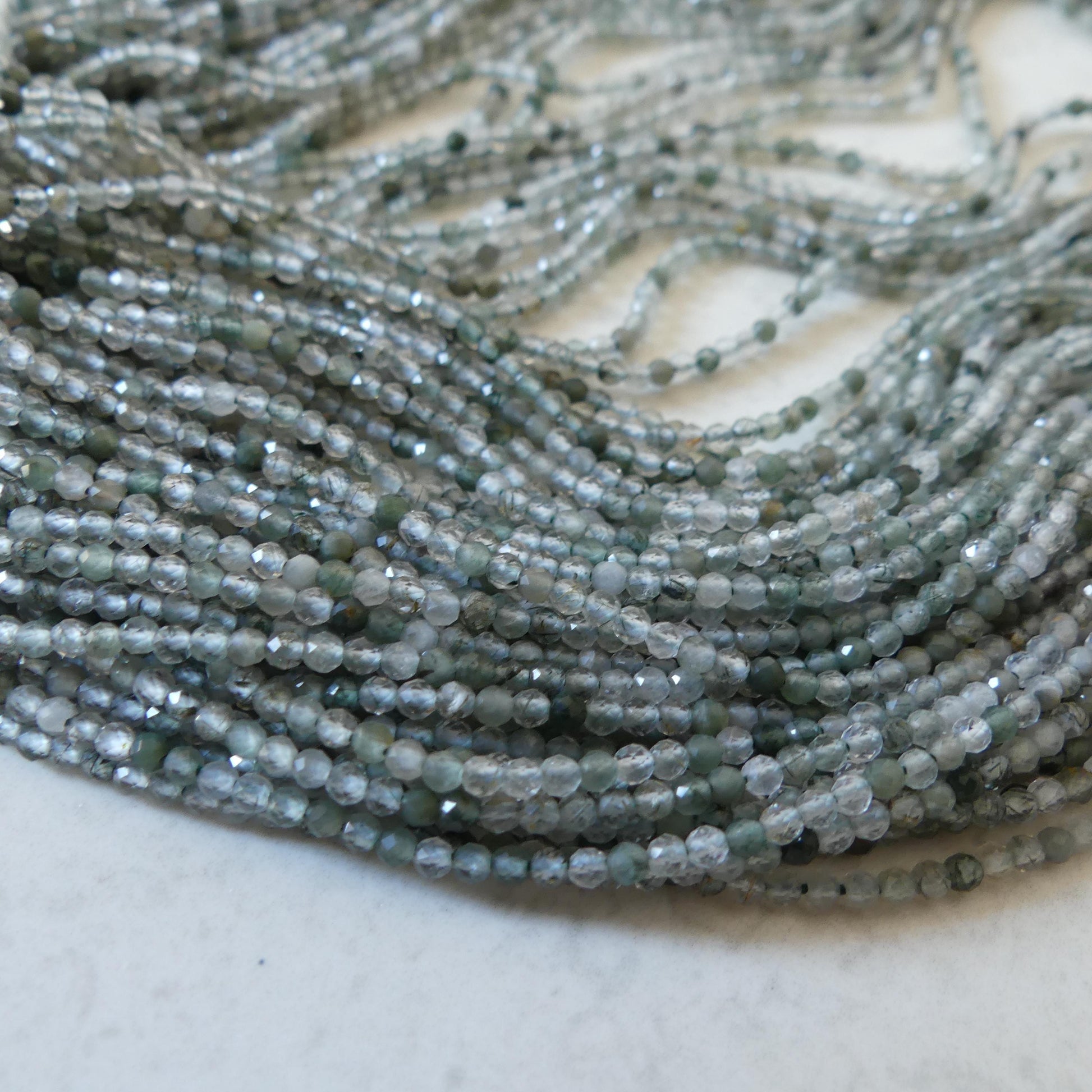 2mm Green Rutilated Quartz Faceted Beads Genuine Quartz Beads 15" Sparkly Gemstone Beads for Jewelry Making