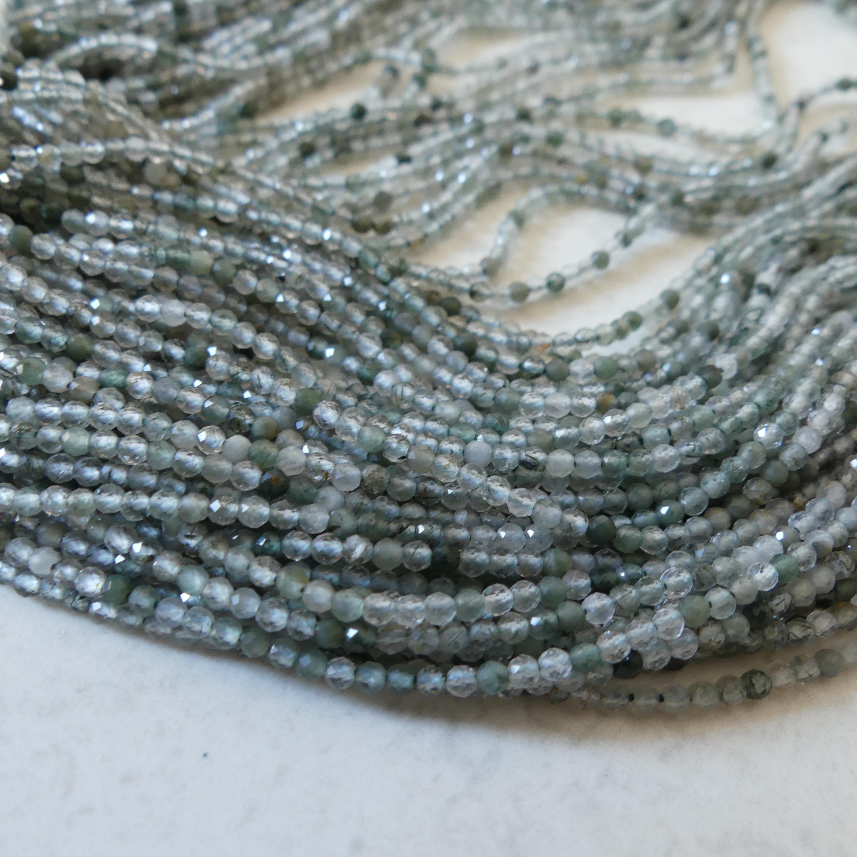 2mm Green Rutilated Quartz Faceted Beads Genuine Quartz Beads 15" Sparkly Gemstone Beads for Jewelry Making