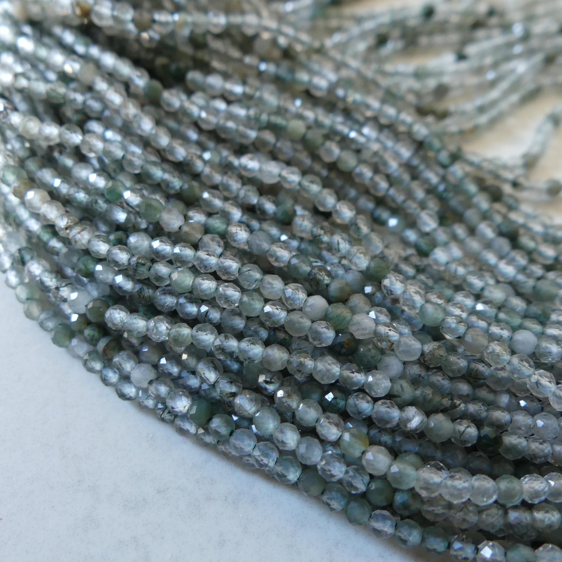 2mm Green Rutilated Quartz Faceted Beads Genuine Quartz Beads 15" Sparkly Gemstone Beads for Jewelry Making