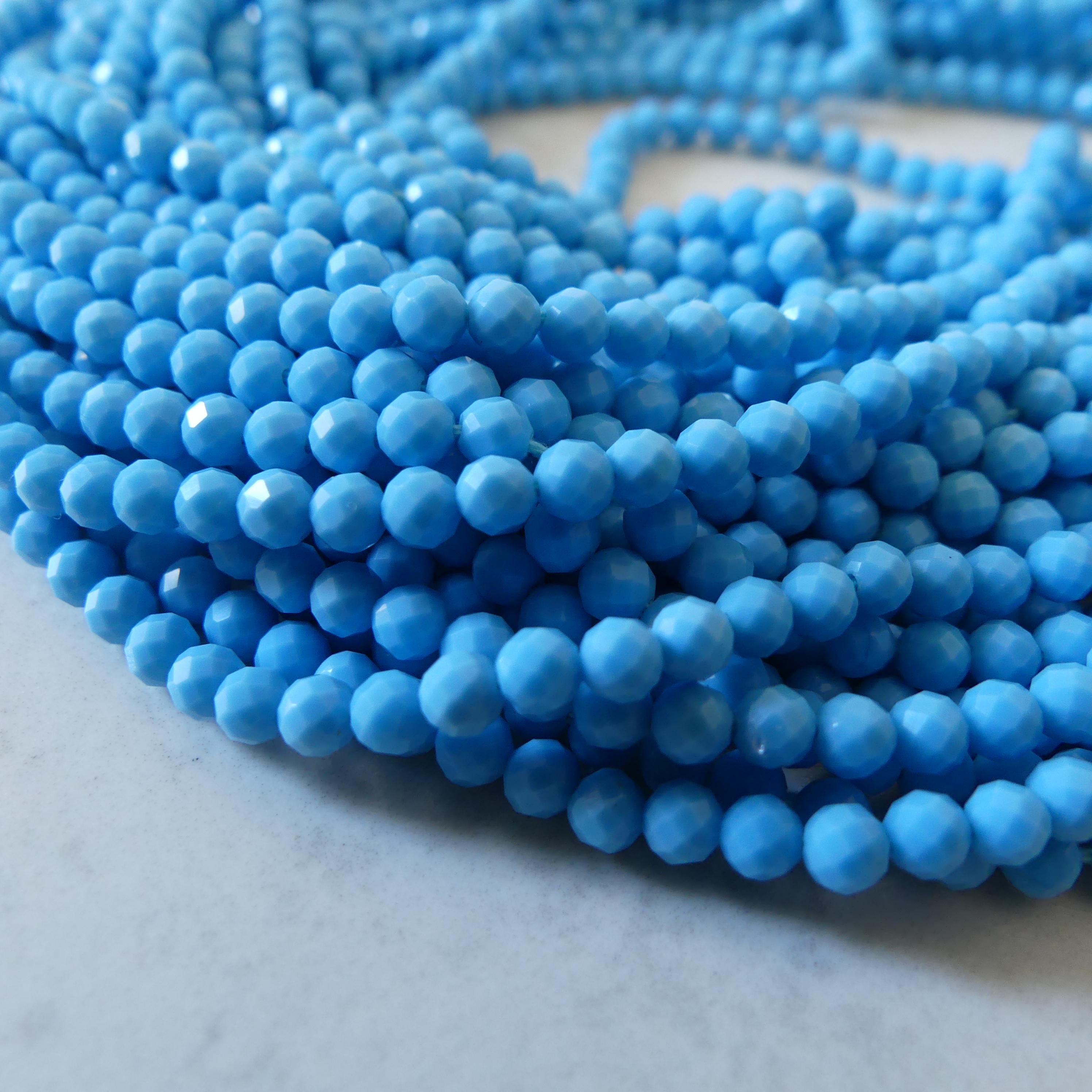 3mm Sleeping Beauty Turquoise Faceted Beads 12" Stabilized Turquoise Genuine Gemstone Beads for Jewelry Making Beading Craft Gift
