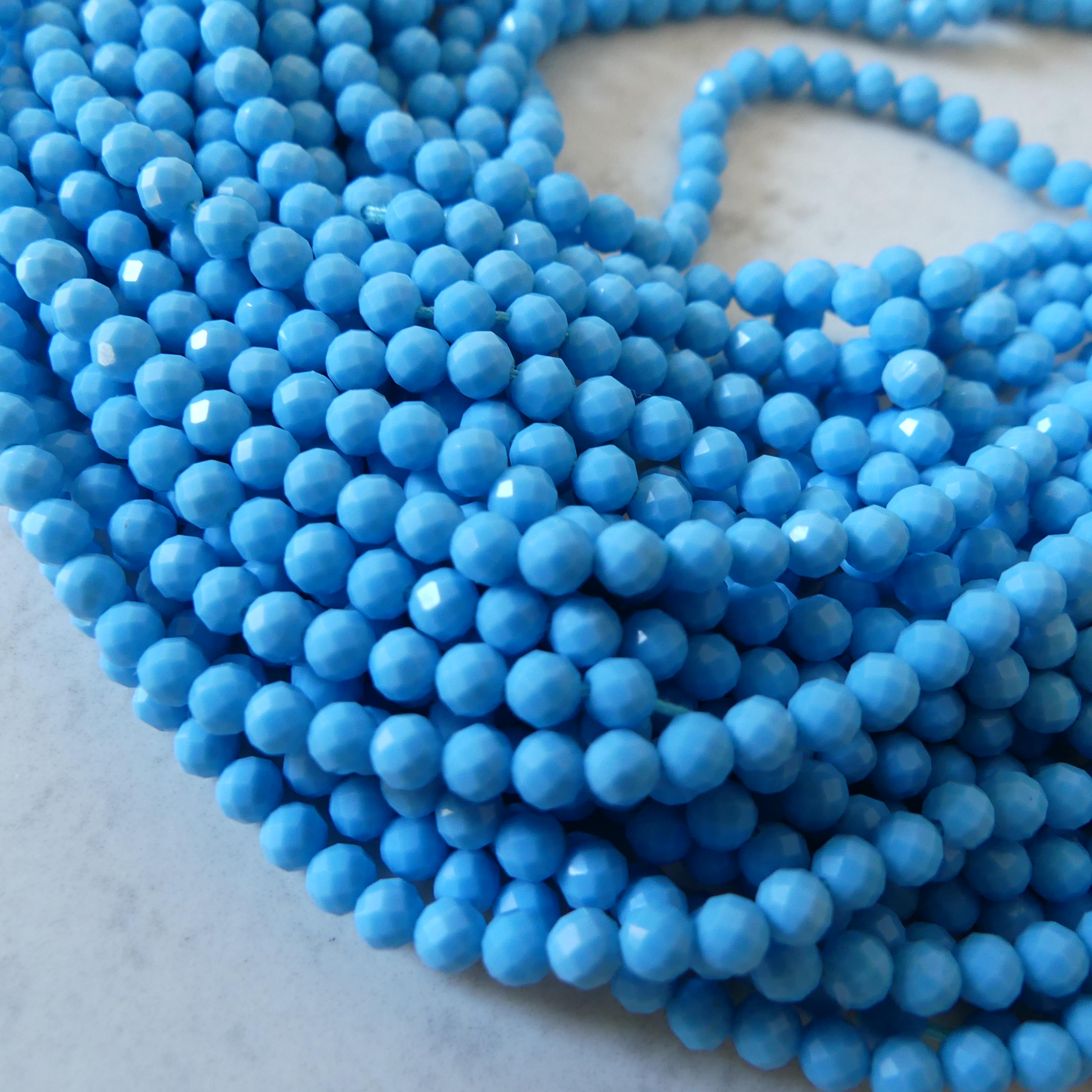3mm Sleeping Beauty Turquoise Faceted Beads 12" Stabilized Turquoise Genuine Gemstone Beads for Jewelry Making Beading Craft Gift