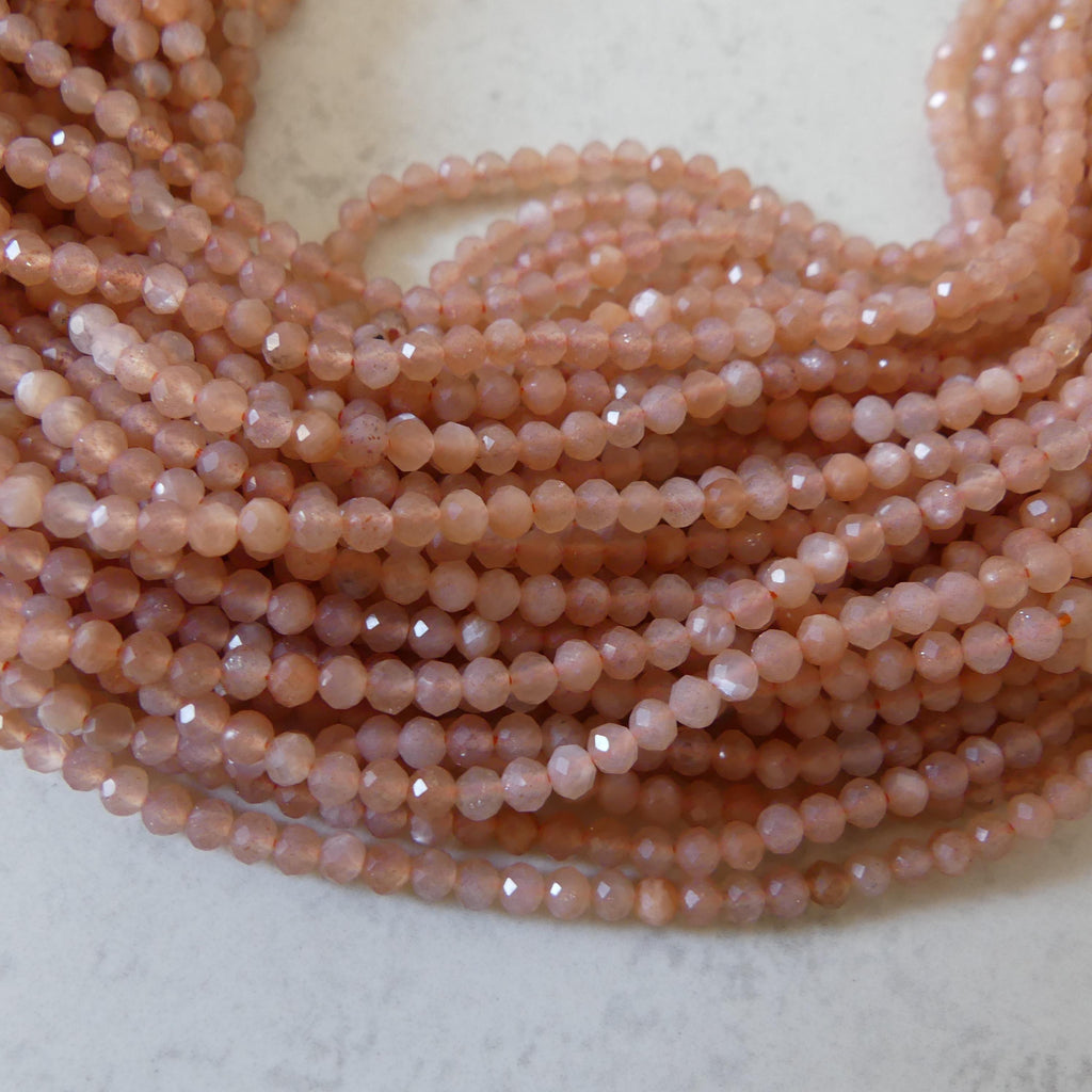 3mm AAA Peach Moonstone Faceted Beads 15" Gemstone Beads Beading Crafter Gift June Birthstone DIY Jewelry