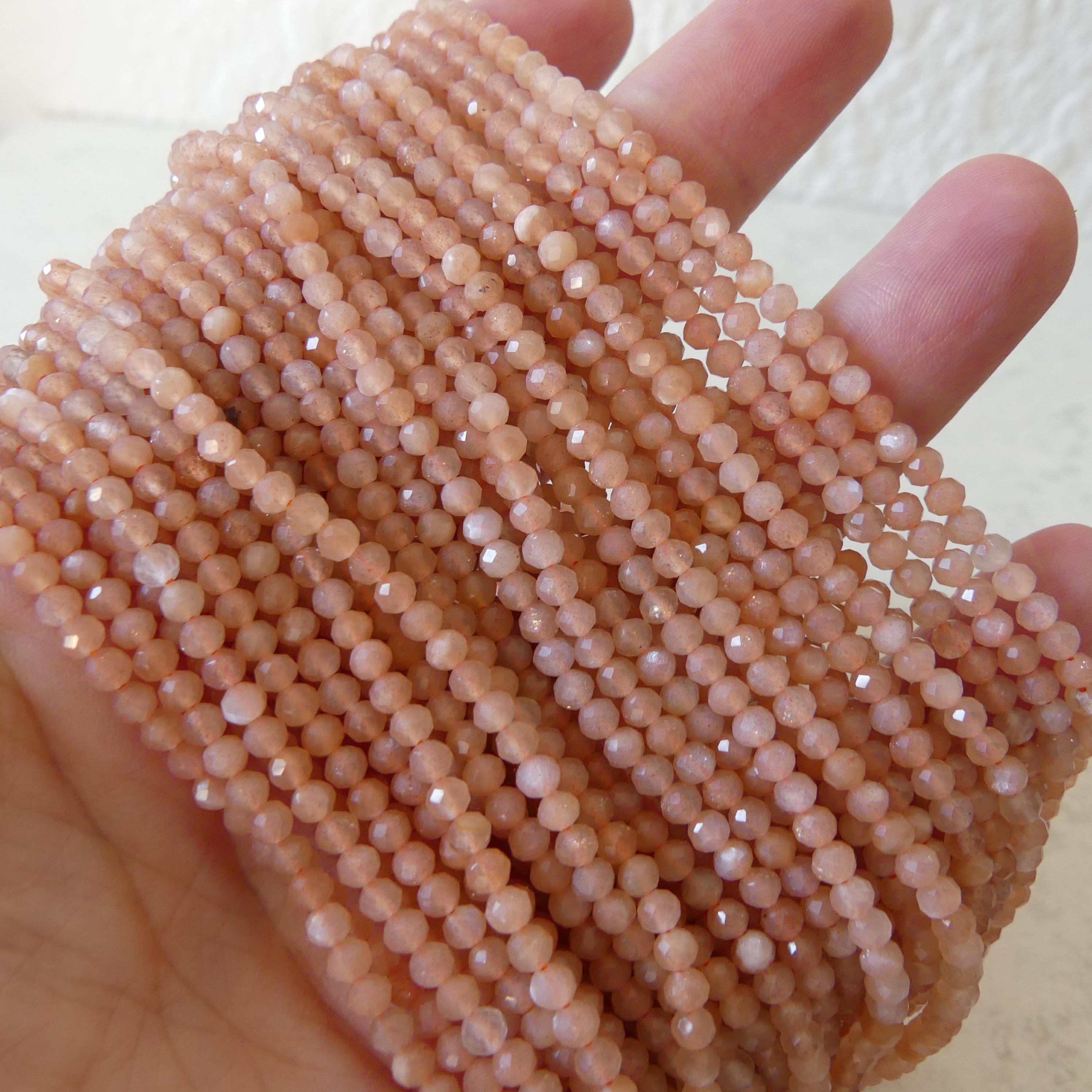 3mm AAA Peach Moonstone Faceted Beads 15" Gemstone Beads Beading Crafter Gift June Birthstone DIY Jewelry