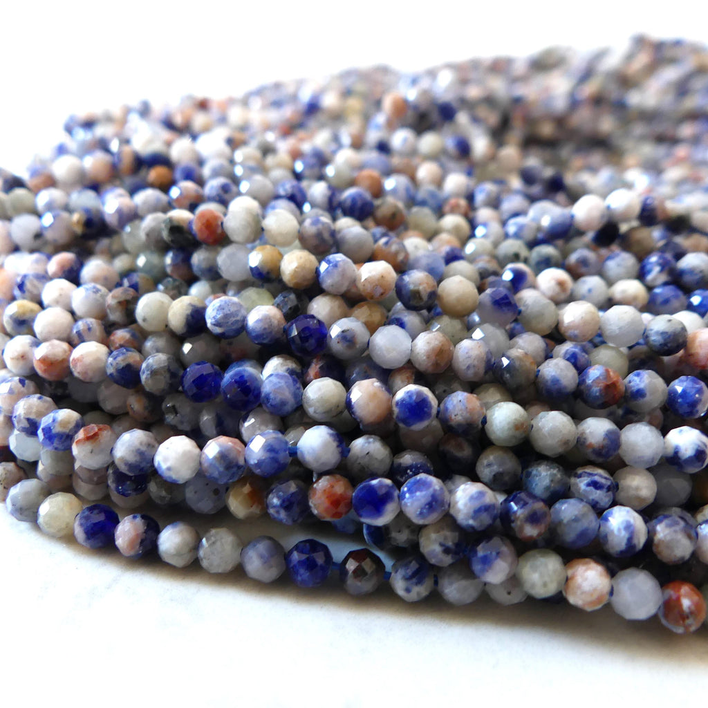 3mm Sunset Sodalite Faceted Beads 15" Blue and Orange Sodalite Genuine Gemstone Beads for Jewelry Making Beading Craft Gift Beads