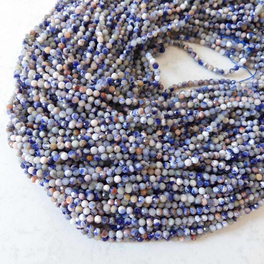 3mm Sunset Sodalite Faceted Beads 15" Blue and Orange Sodalite Genuine Gemstone Beads for Jewelry Making Beading Craft Gift Beads