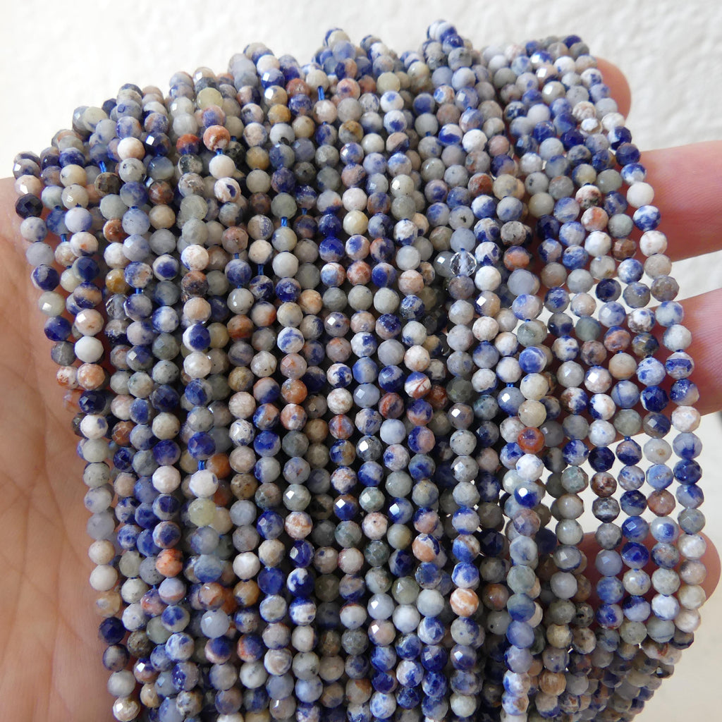 3mm Sunset Sodalite Faceted Beads 15" Blue and Orange Sodalite Genuine Gemstone Beads for Jewelry Making Beading Craft Gift Beads