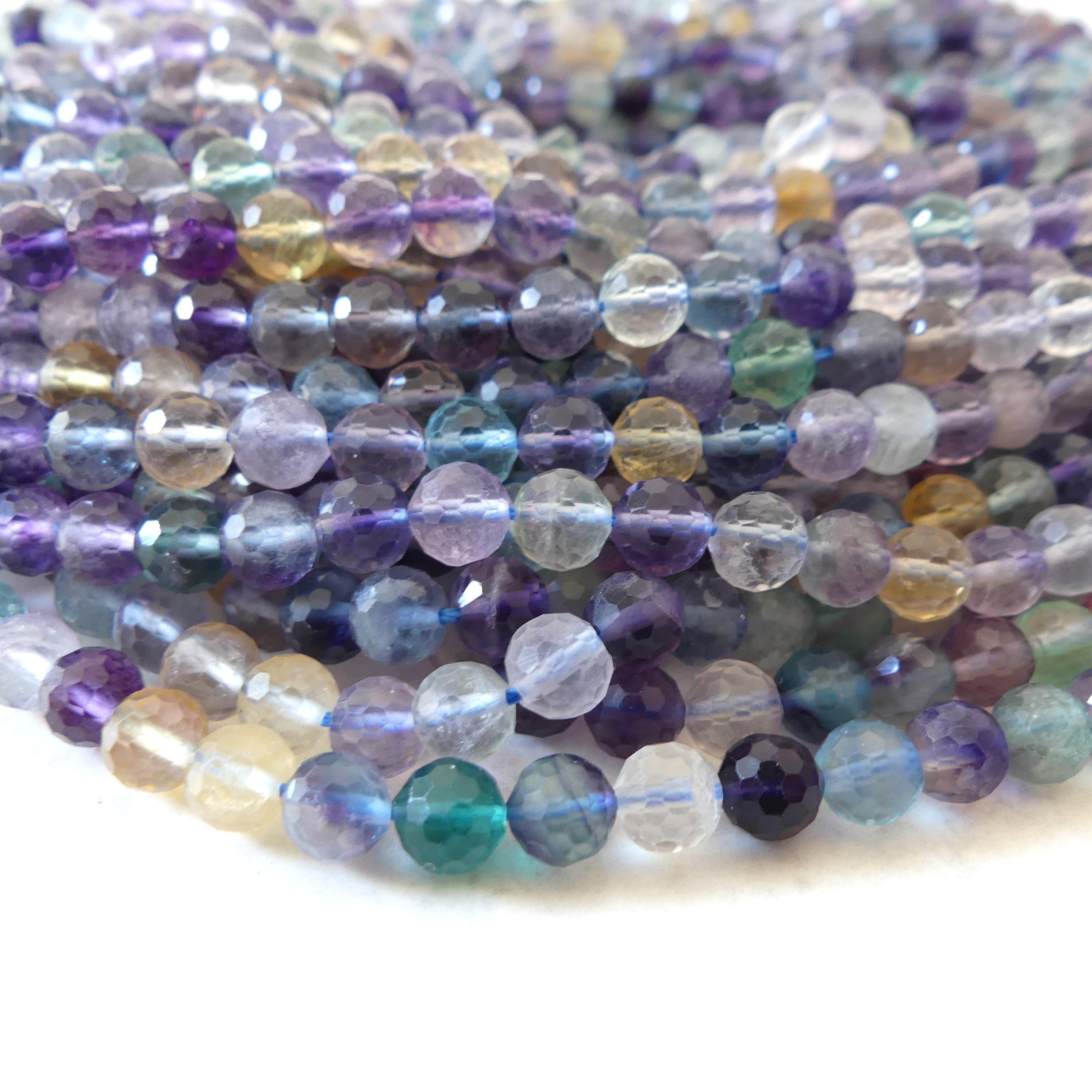 6.5mm Fluorite Faceted Beads 15" Multi Color Fluorite Genuine Gemstone Beads for Jewelry Making Beading Craft Gift Beads