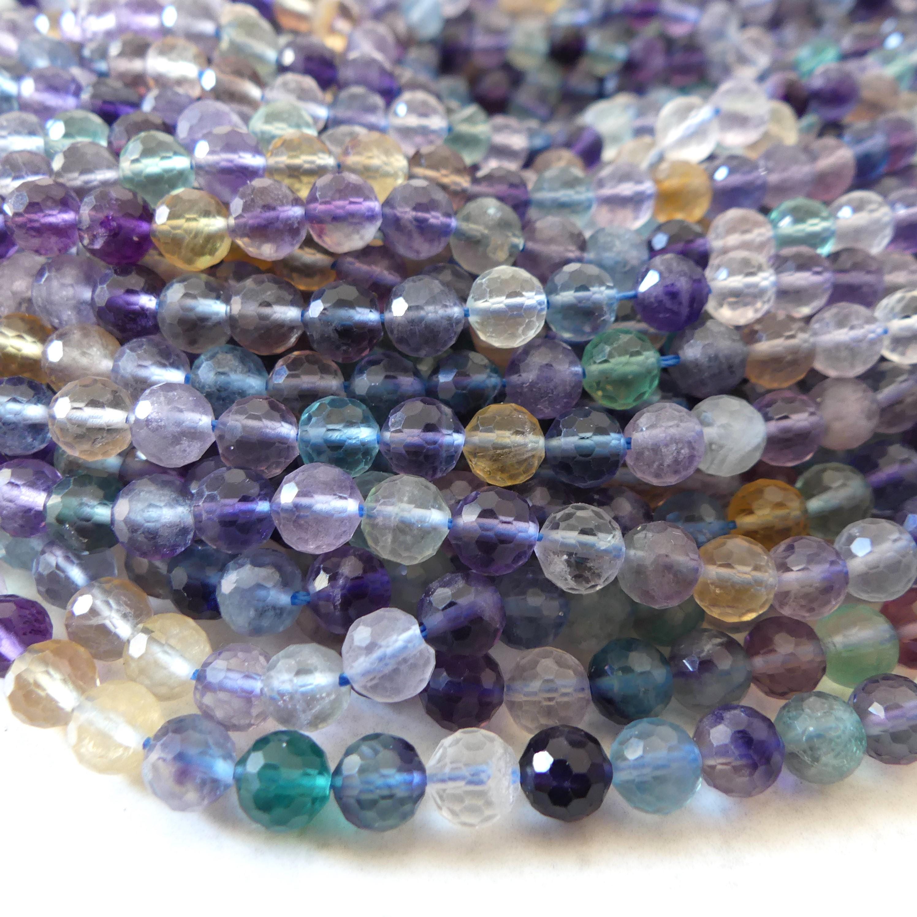 6.5mm Fluorite Faceted Beads 15" Multi Color Fluorite Genuine Gemstone Beads for Jewelry Making Beading Craft Gift Beads