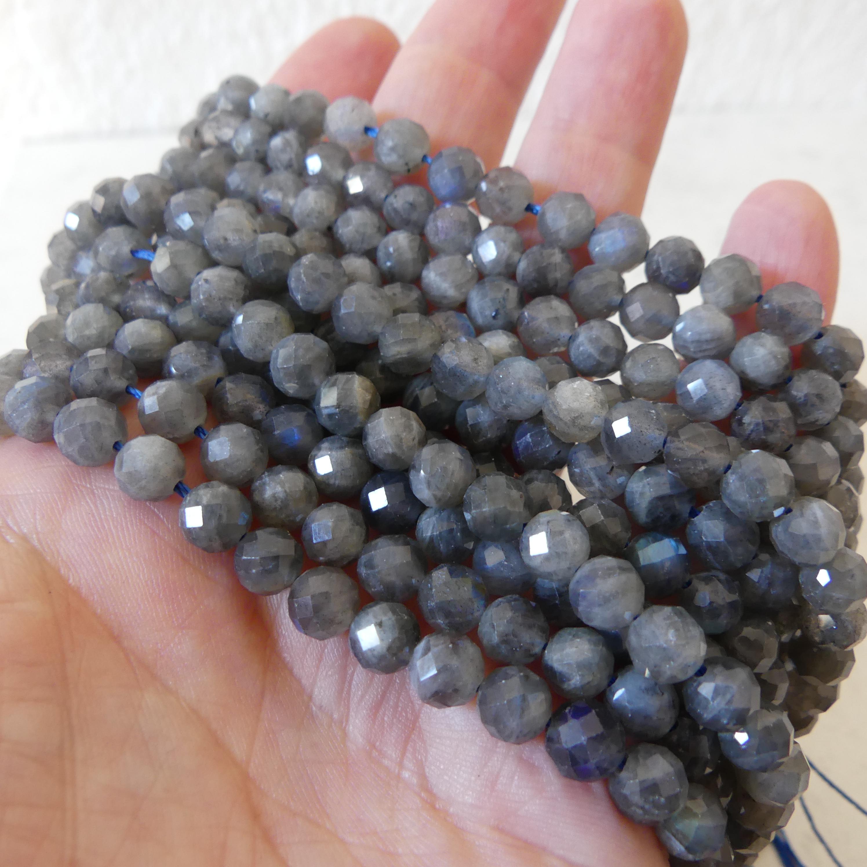 6.5mm AAA Labradorite Faceted Beads Genuine Blue Flash Beads 7.5" Sparkly Gemstone Beads for DIY Jewelry Making Crafter Gift