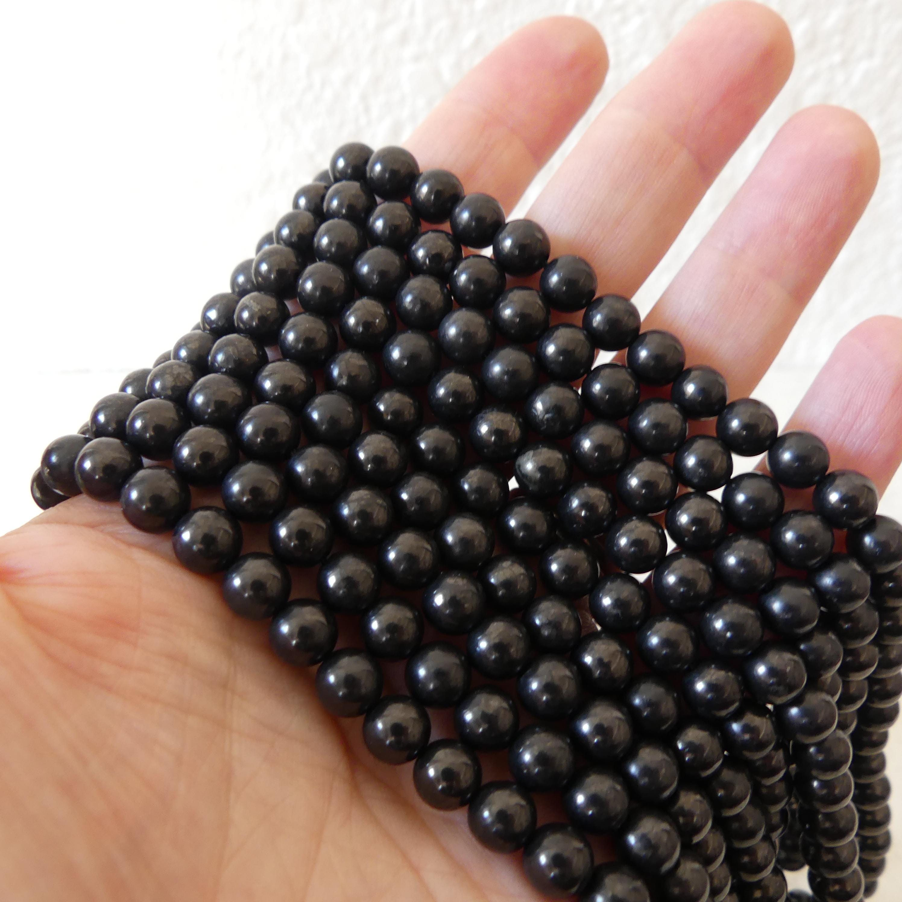 6mm Shungite Smooth Beads 15" Genuine Russian Shungite Beads Black Gemstone Beads Beading Crafter Gift