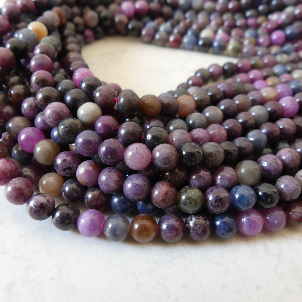 6mm Ruby and Sapphire Smooth Beads 15" Genuine Natural Gemstone Beads for Jewelry Making September Birthstone July Beading Gift Crafter