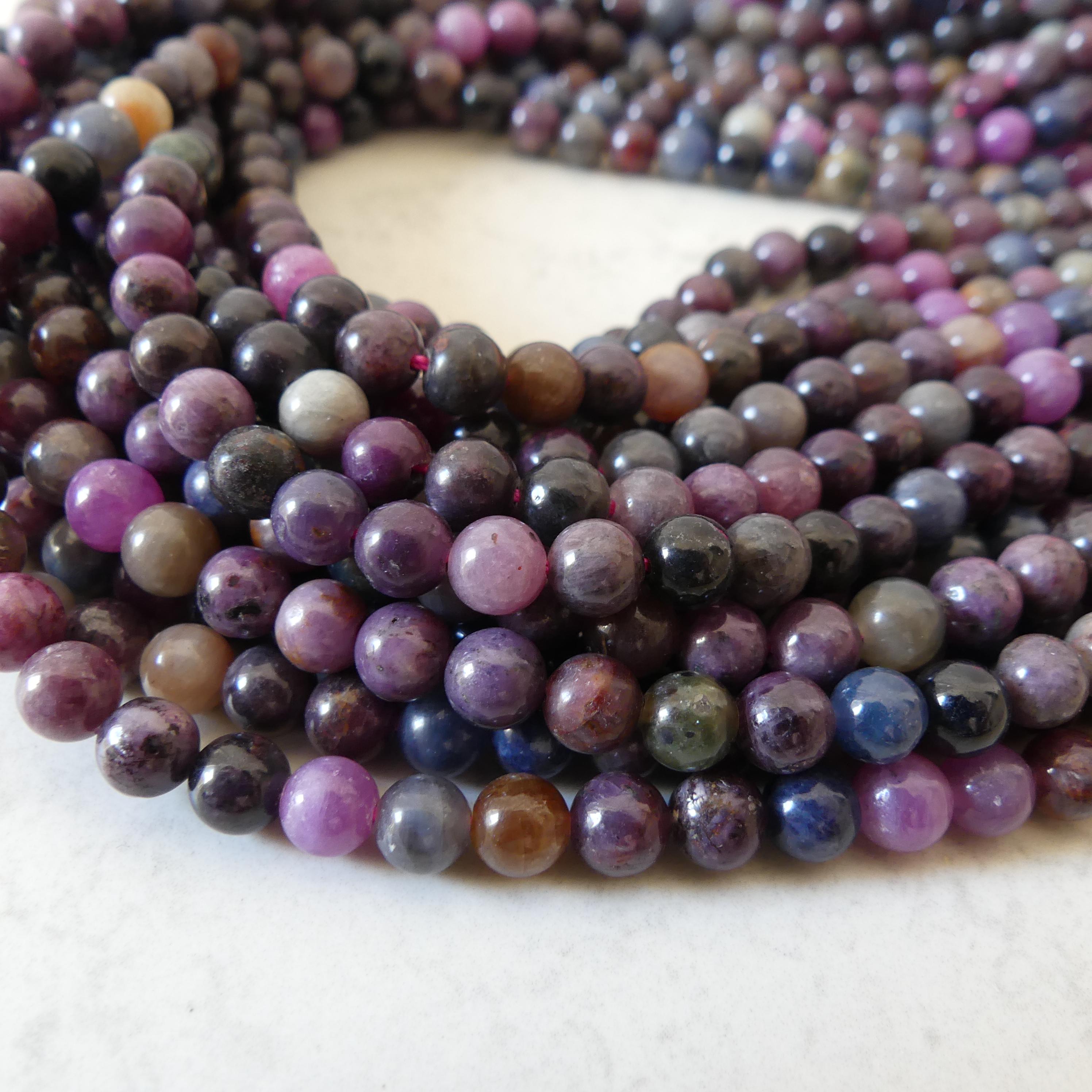 6mm Ruby and Sapphire Smooth Beads 15" Genuine Natural Gemstone Beads for Jewelry Making September Birthstone July Beading Gift Crafter