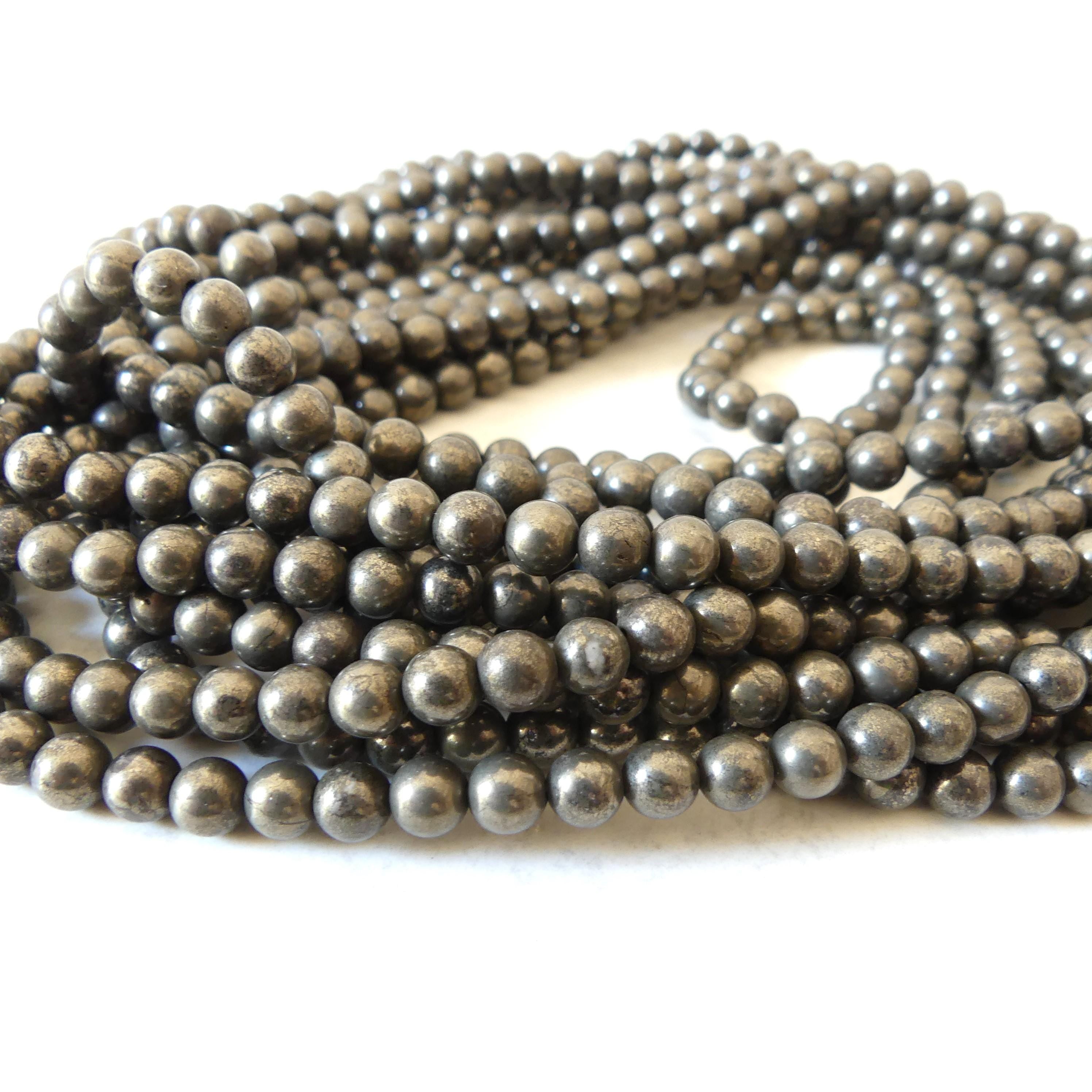 6mm Natural Pyrite Beads Genuine Pyrite Beads 15" Gemstone Beads for Jewelry Making