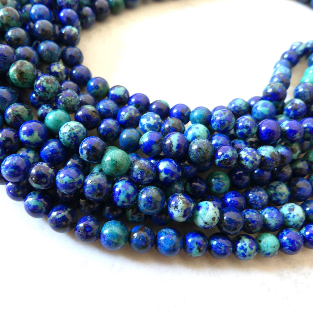 6mm AAA Chrysocolla in Lapis Lazuli Smooth Beads 15" Rare Gemstone Beads for Jewelry Making Beading Gift Crafter