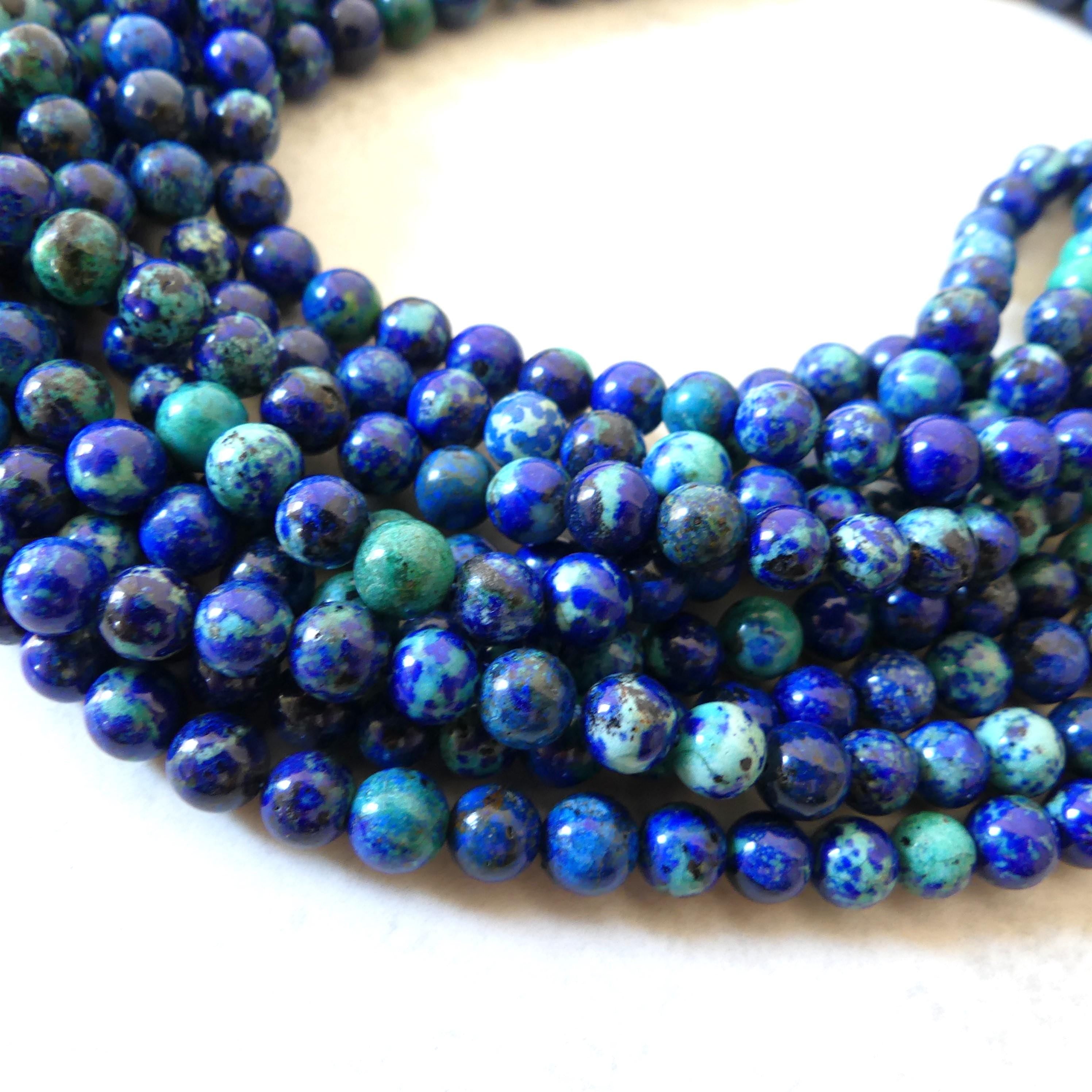 6mm AAA Chrysocolla in Lapis Lazuli Smooth Beads 15" Rare Gemstone Beads for Jewelry Making Beading Gift Crafter