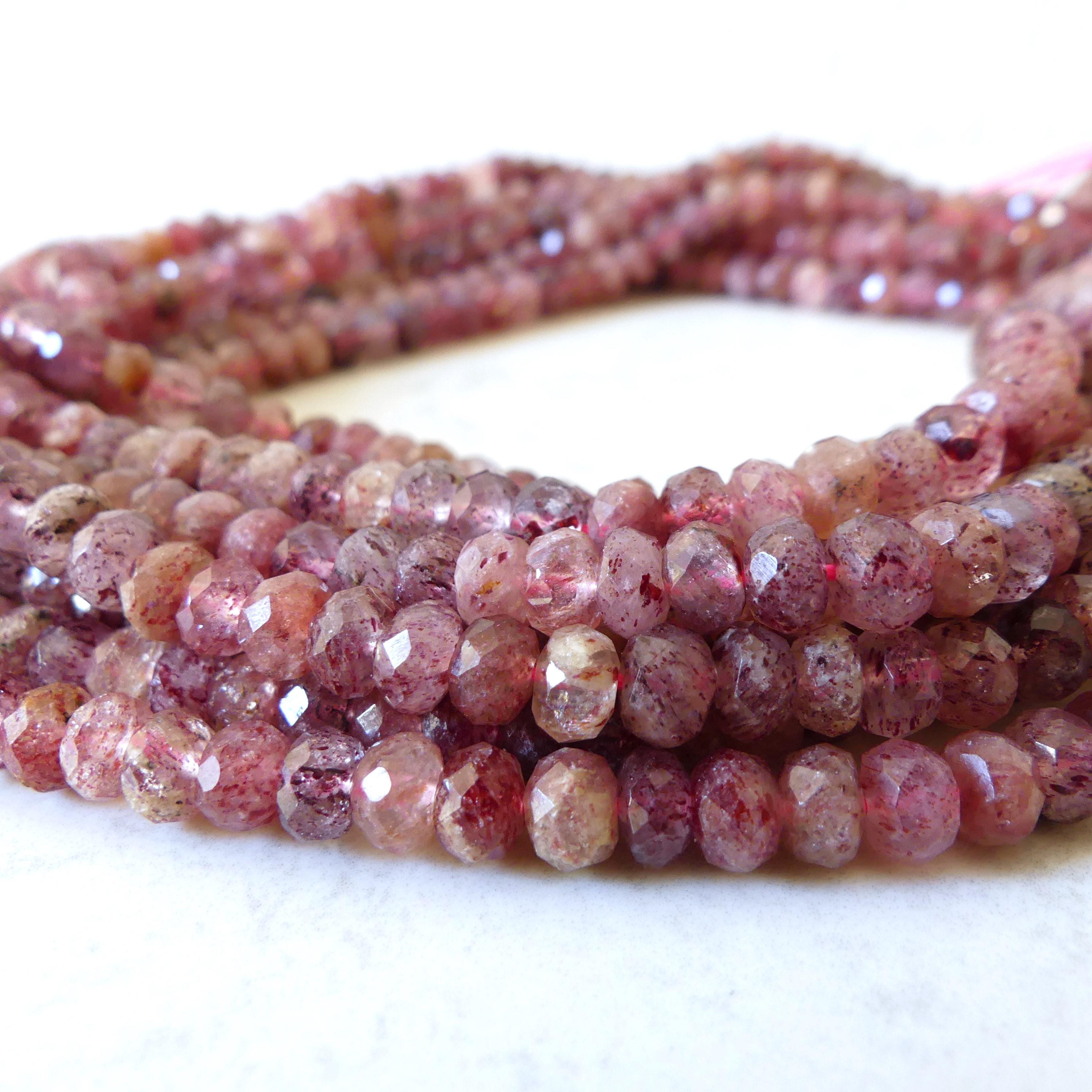 6mm AAA Strawberry Quartz Micro Faceted Rondel Beads Genuine Quartz Beads 15" Sparkly Gemstone Beads for Jewelry Making