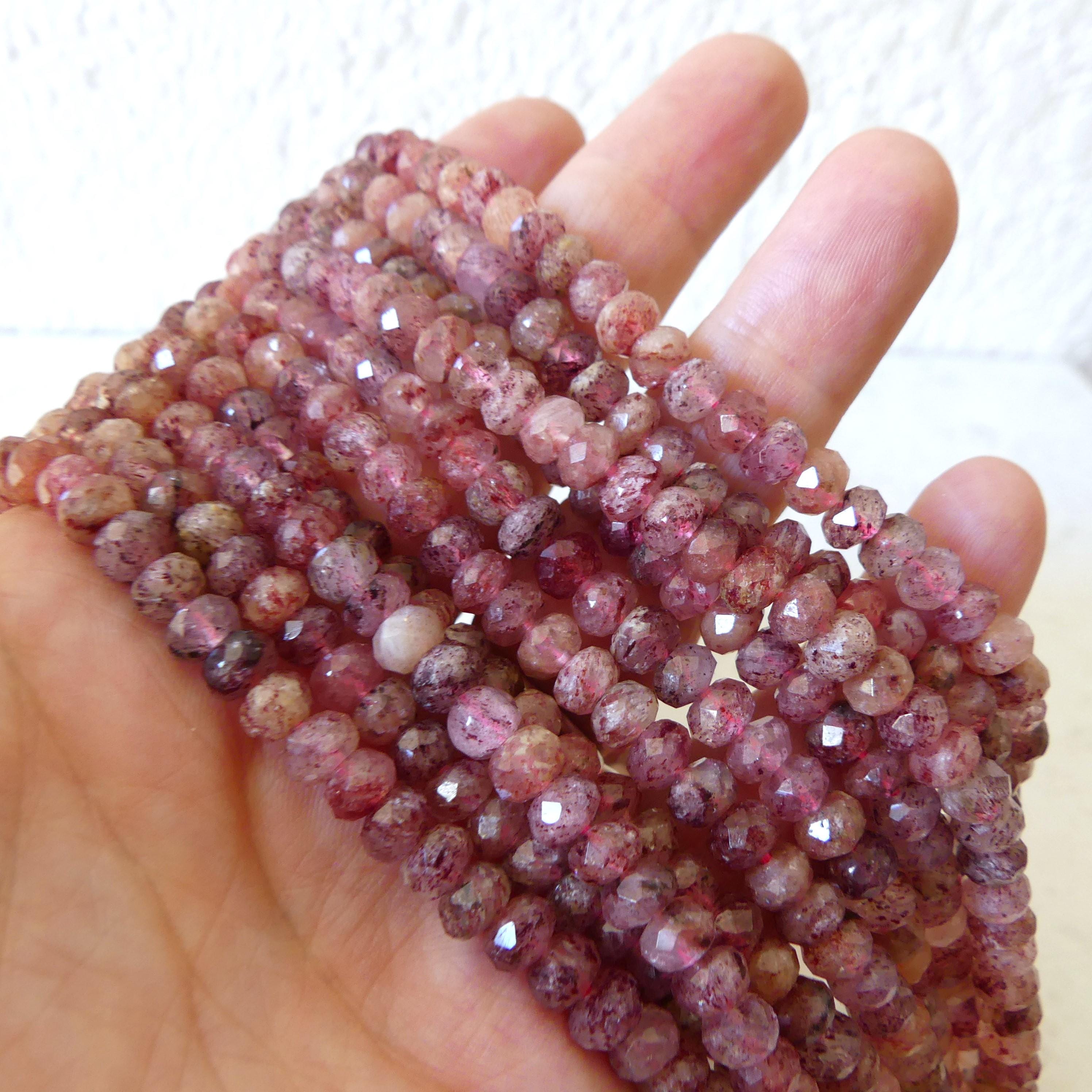 6mm AAA Strawberry Quartz Micro Faceted Rondel Beads Genuine Quartz Beads 15" Sparkly Gemstone Beads for Jewelry Making