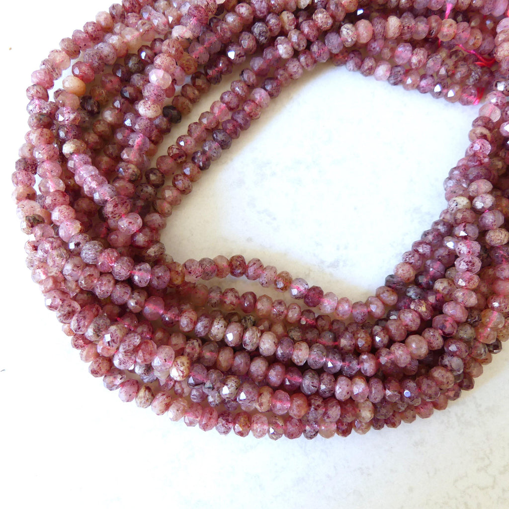 6mm AAA Strawberry Quartz Micro Faceted Rondel Beads Genuine Quartz Beads 15" Sparkly Gemstone Beads for Jewelry Making