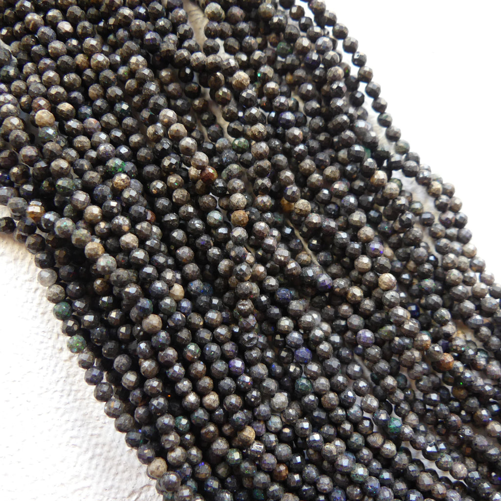 2mm Black Matrix Opal Micro Faceted Beads Genuine Opal Beads 15" Gemstone Beads for Jewelry Making Beading Craft Gift