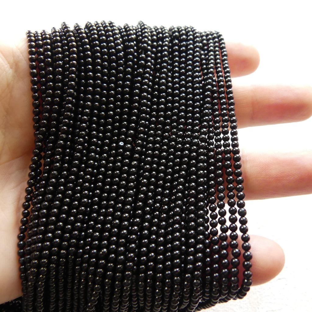 2mm Black Tourmaline Smooth Beads Genuine Tourmaline Beads 15" Gemstone Beads for DIY Jewelry Making October Birthstone Crafter Beading Gift
