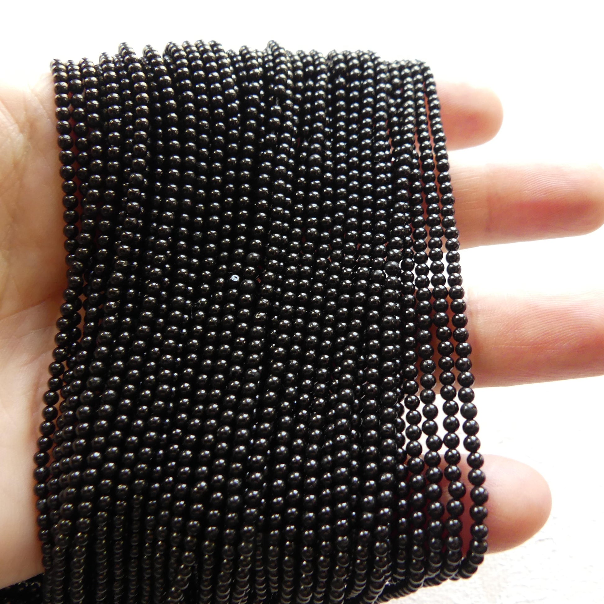 2mm Black Tourmaline Smooth Beads Genuine Tourmaline Beads 15" Gemstone Beads for DIY Jewelry Making October Birthstone Crafter Beading Gift
