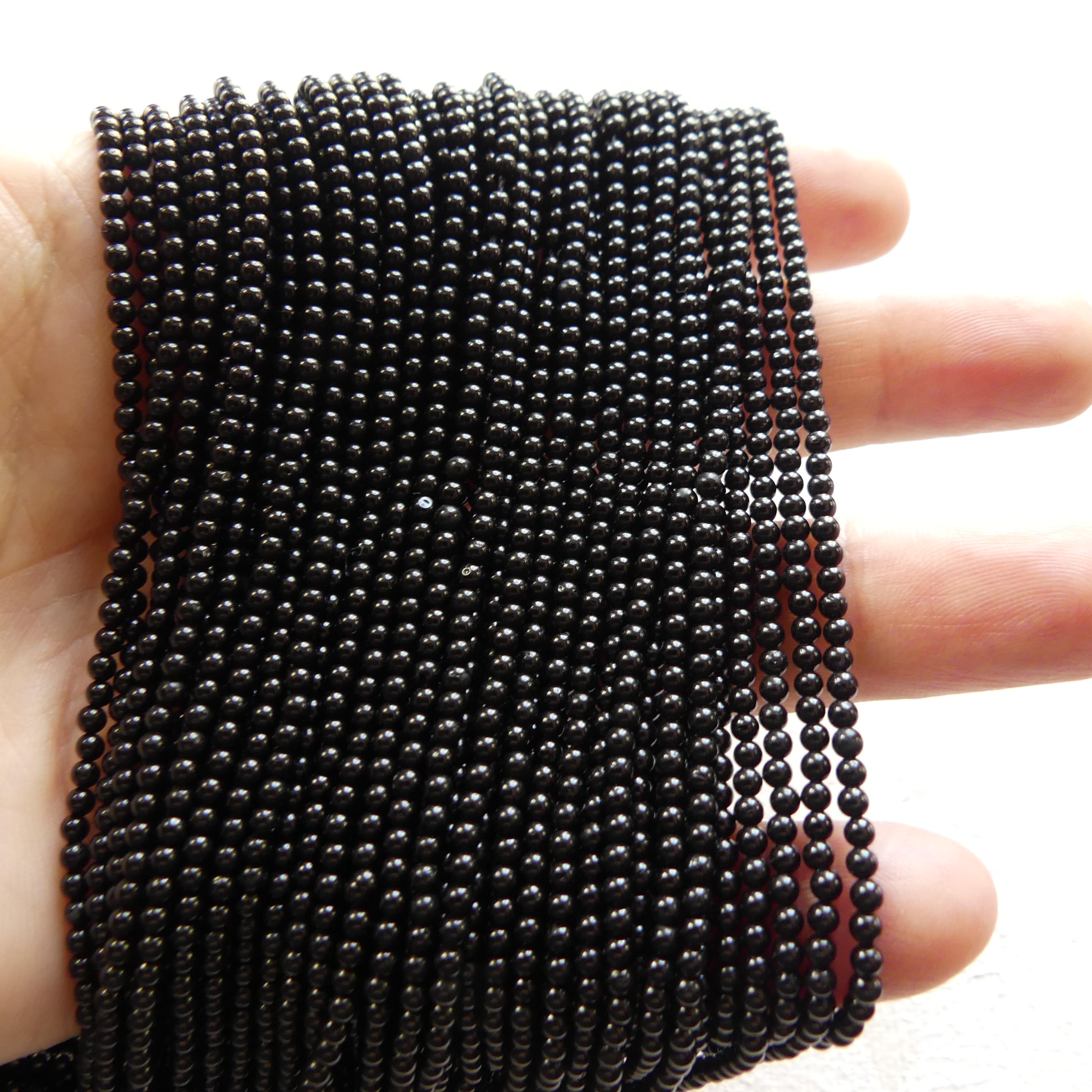 2mm Black Tourmaline Smooth Beads Genuine Tourmaline Beads 15" Gemstone Beads for DIY Jewelry Making October Birthstone Crafter Beading Gift