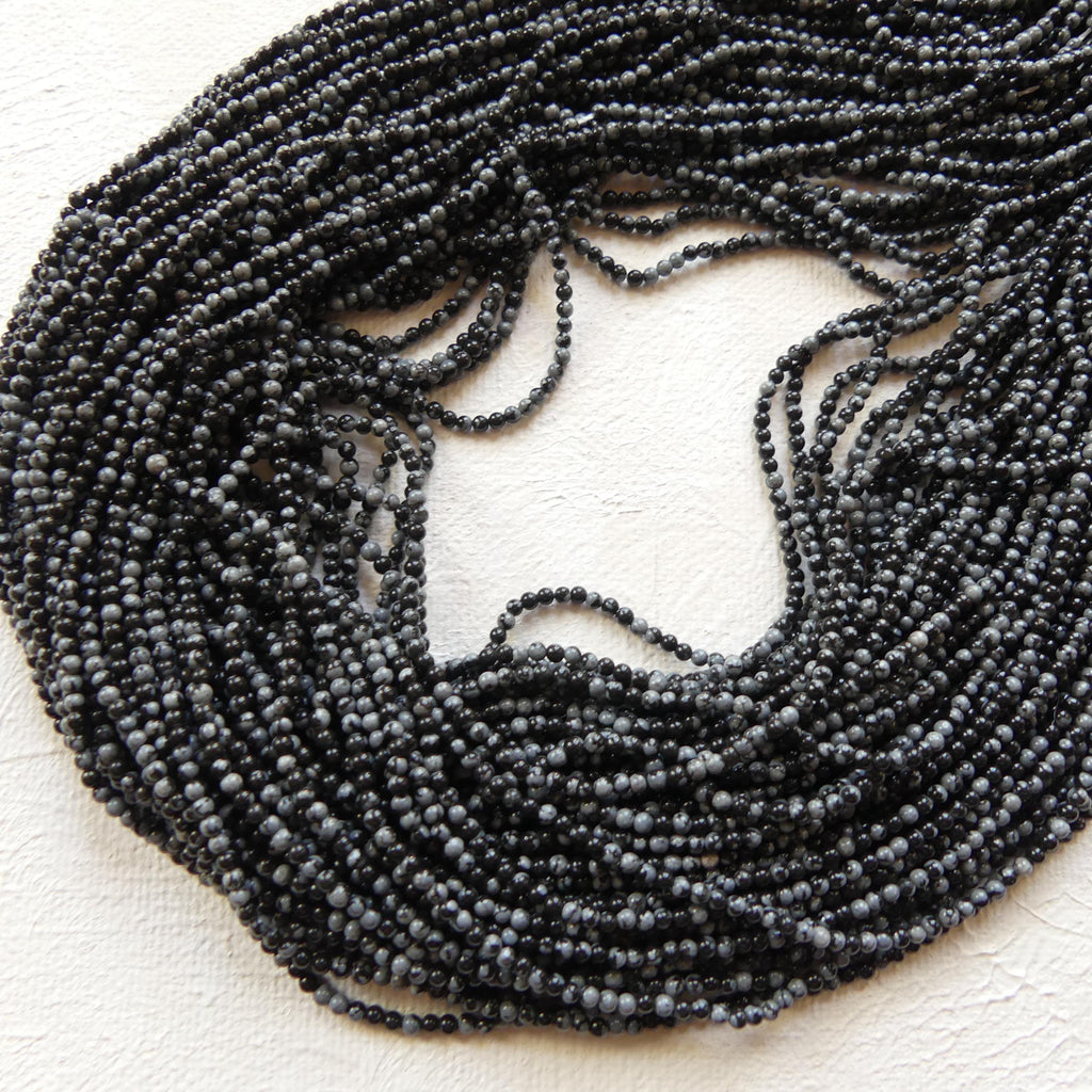 1.9mm 2mm Snowflake Obsidian Smooth Beads Black White Obsidian Genuine Beads 15" Gemstone Beads Beading Crafter Gift DIY Jewelry Making