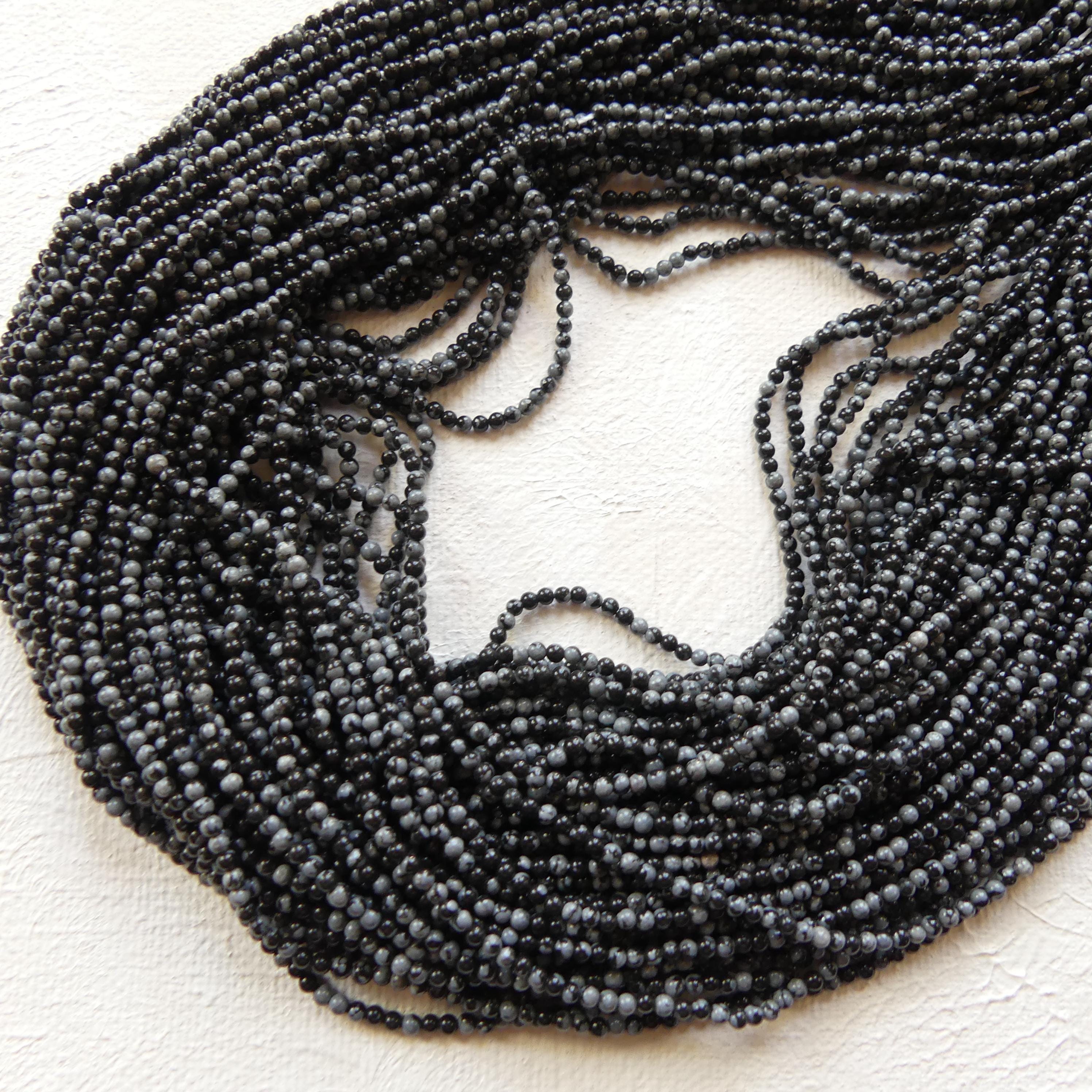 1.9mm 2mm Snowflake Obsidian Smooth Beads Black White Obsidian Genuine Beads 15" Gemstone Beads Beading Crafter Gift DIY Jewelry Making