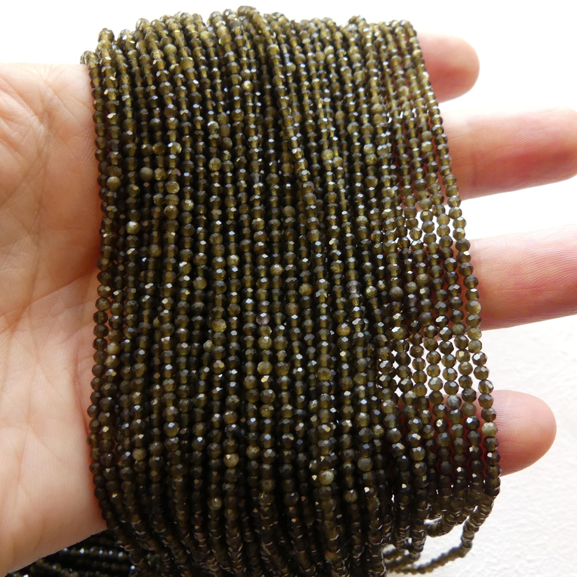 2mm Golden Obsidian Micro Faceted Beads Gold Obsidian Genuine Beads 15" Sparkly Gemstone Beads Beading Crafter Gift