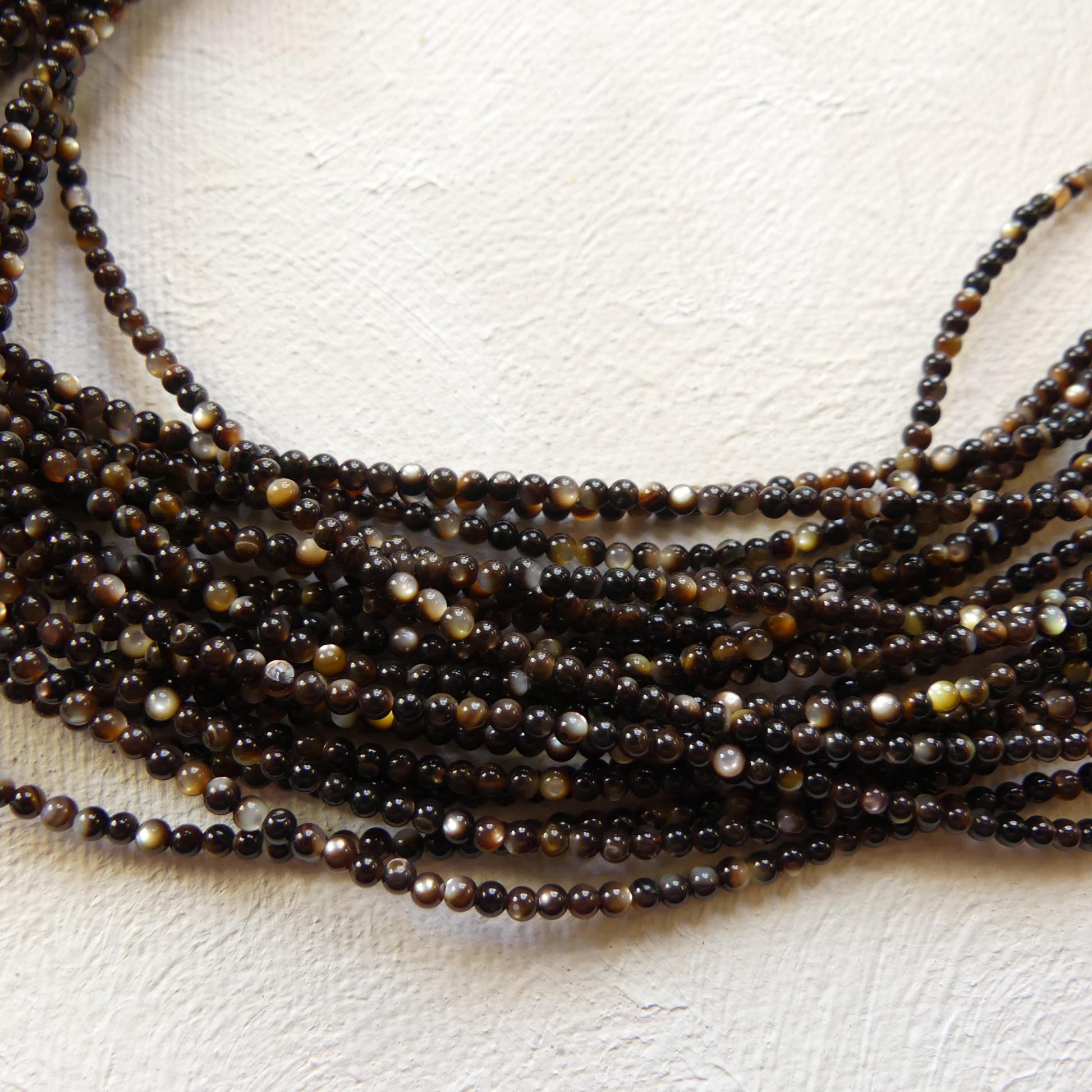 2mm Natural Black Mother of Pearl Beads Smooth MOP Genuine Shell Beads 15" Gemstone Jewelry Making Gift for crafter