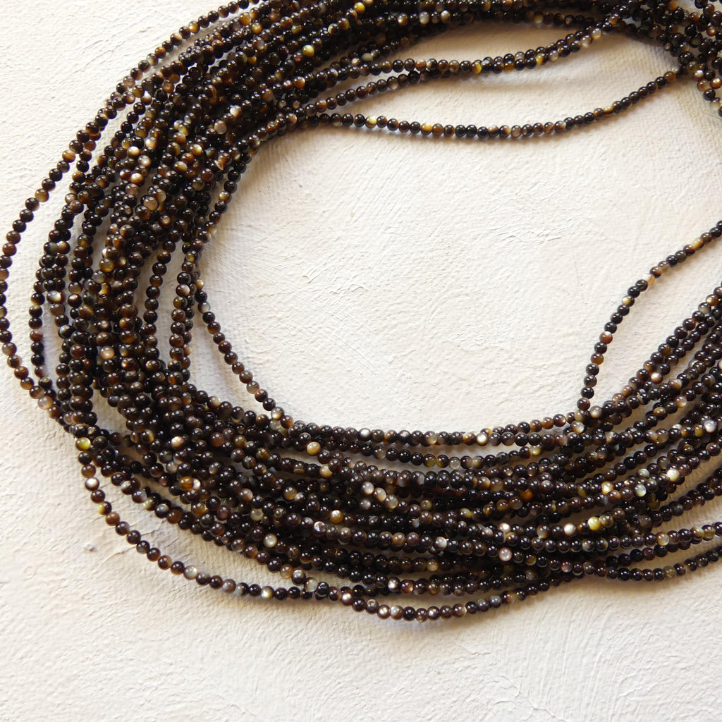 2mm Natural Black Mother of Pearl Beads Smooth MOP Genuine Shell Beads 15" Gemstone Jewelry Making Gift for crafter