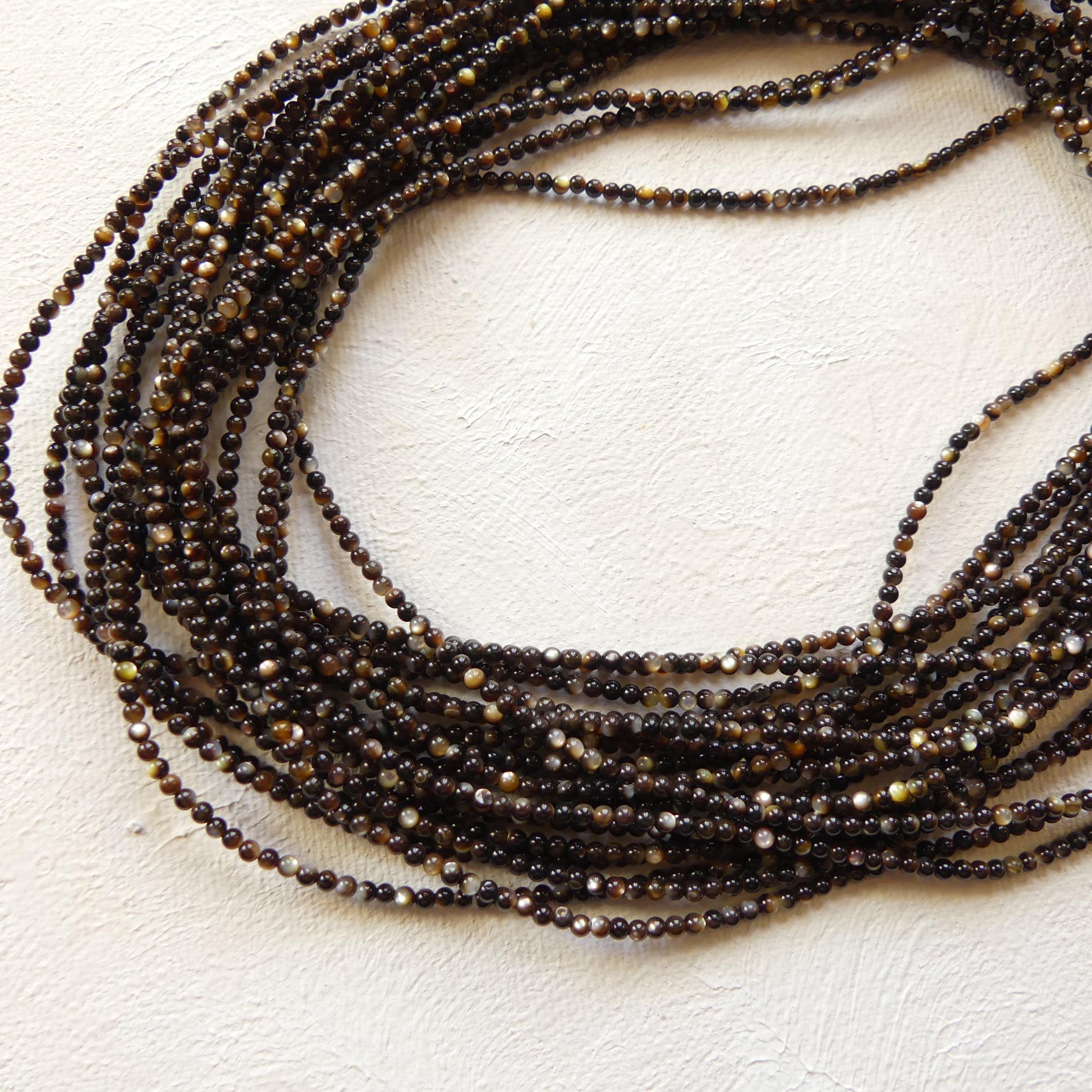 2mm Natural Black Mother of Pearl Beads Smooth MOP Genuine Shell Beads 15" Gemstone Jewelry Making Gift for crafter