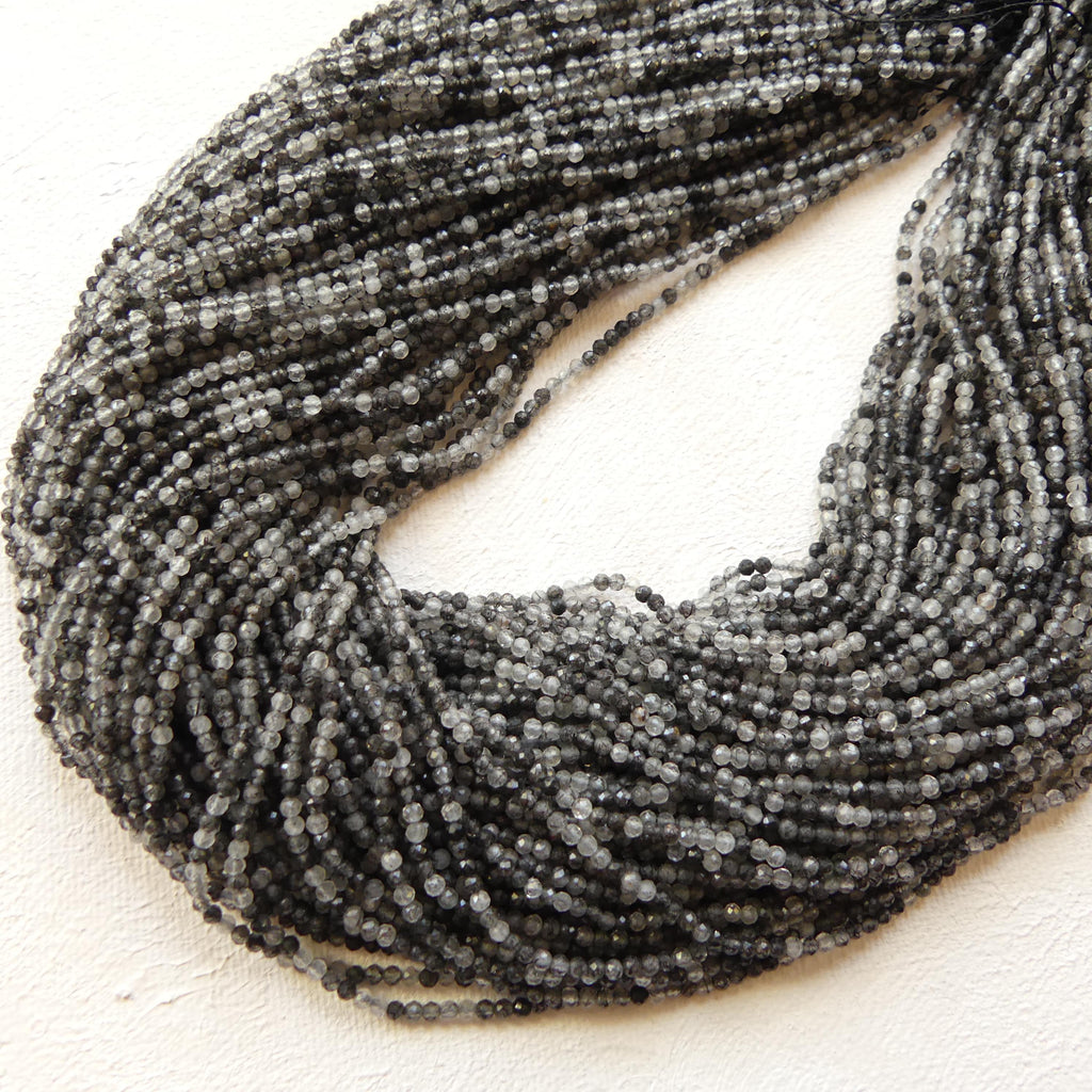2mm Black Rutilated Quartz Faceted Beads Genuine Turmalinated Quartz Beads 15" Sparkly Gemstone Beads for Jewelry Making