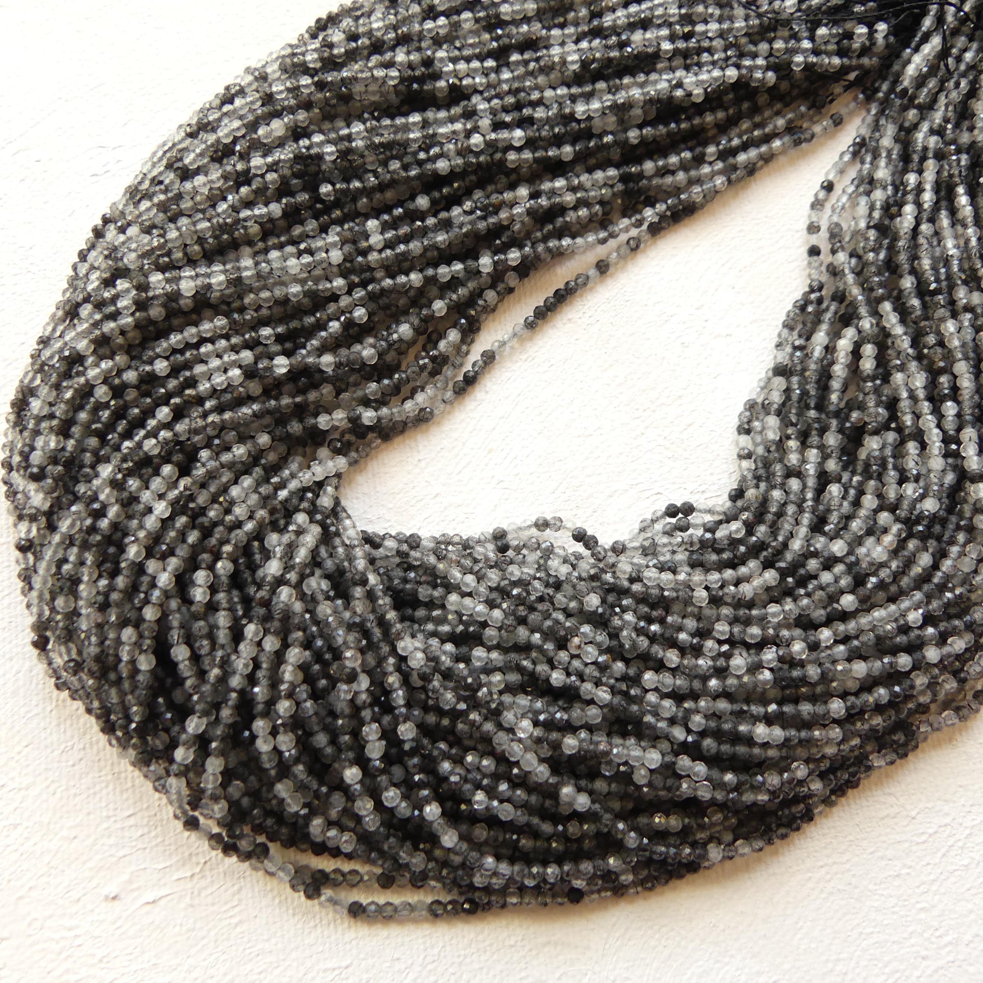 2mm Black Rutilated Quartz Faceted Beads Genuine Turmalinated Quartz Beads 15" Sparkly Gemstone Beads for Jewelry Making