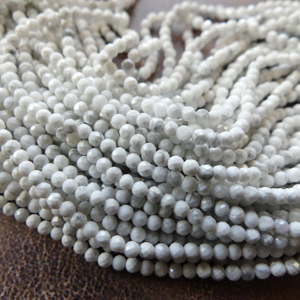2mm Howlite Micro Faceted Beads 15" Natural White Turquoise Gemstone Beads Beading Crafter Gift DIY Jewelry