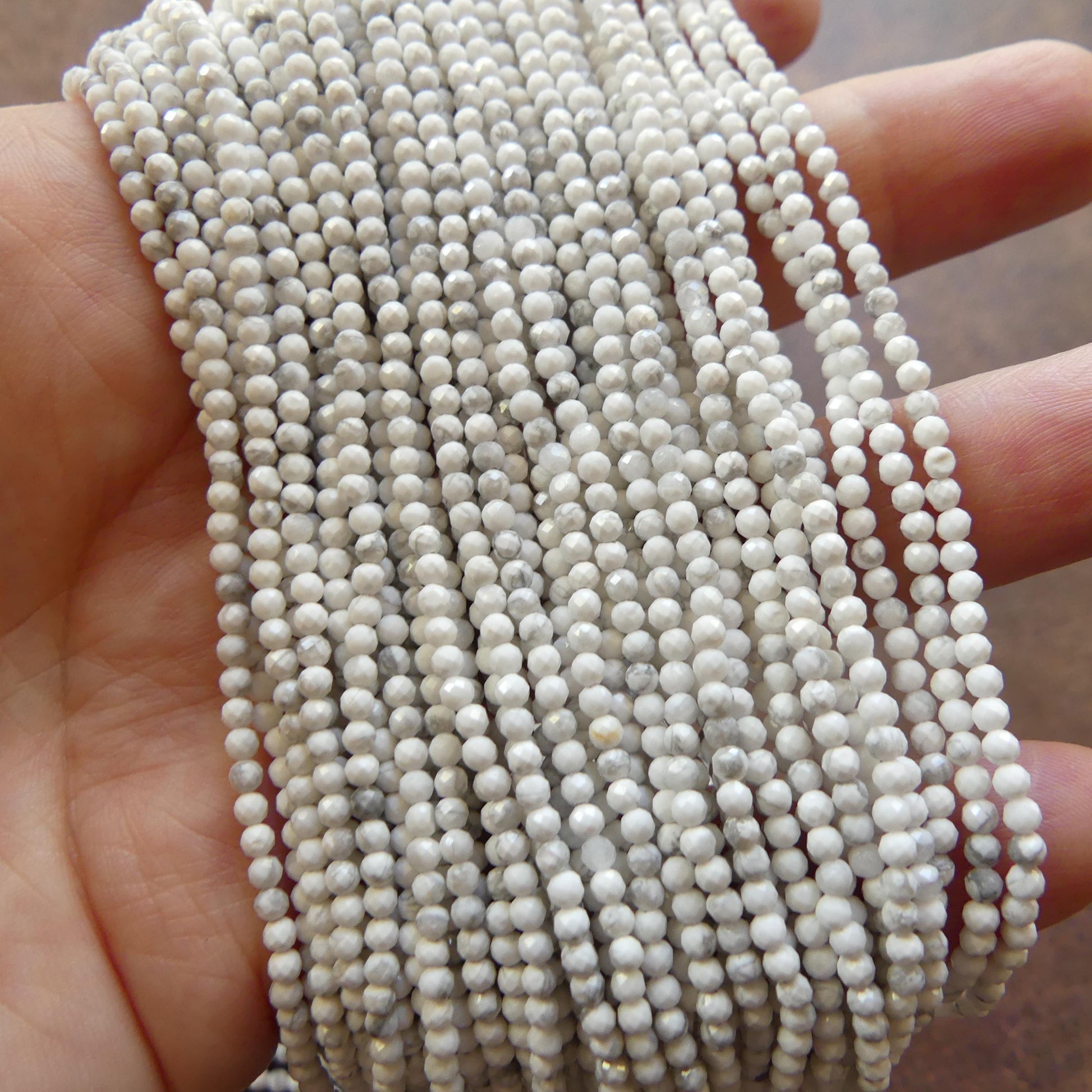 2mm Howlite Micro Faceted Beads 15" Natural White Turquoise Gemstone Beads Beading Crafter Gift DIY Jewelry