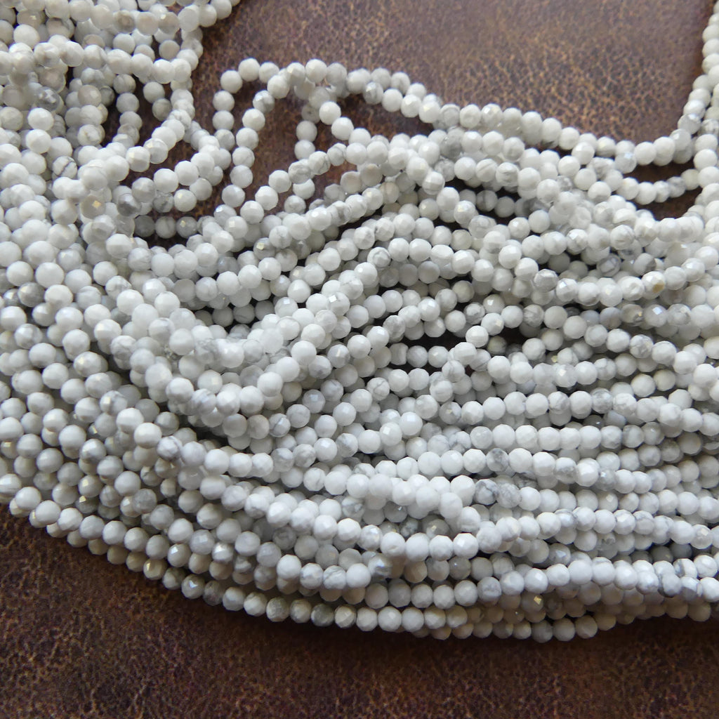 2mm Howlite Micro Faceted Beads 15" Natural White Turquoise Gemstone Beads Beading Crafter Gift DIY Jewelry