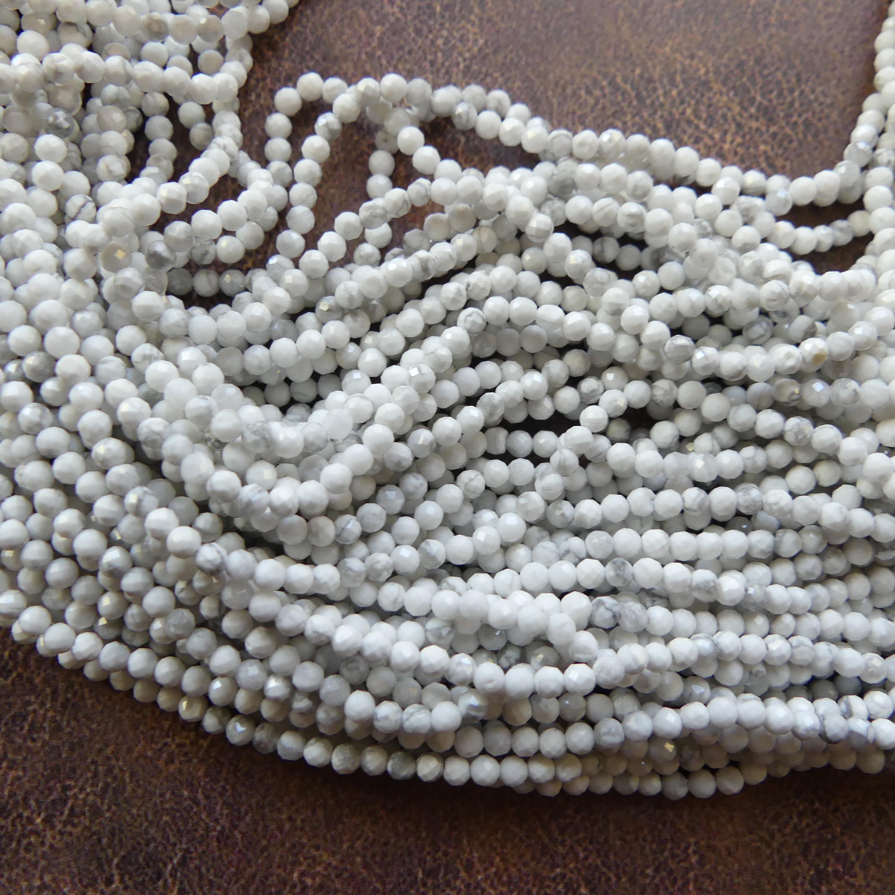 2mm Howlite Micro Faceted Beads 15" Natural White Turquoise Gemstone Beads Beading Crafter Gift DIY Jewelry