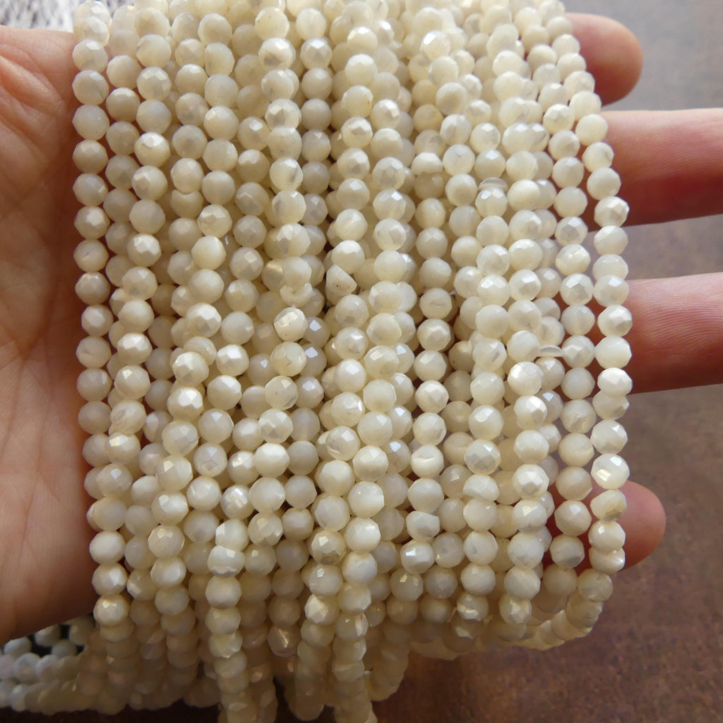 4mm Natural Mother of Pearl Beads Faceted MOP Genuine Shell Beads 15" Gemstone Jewelry Making Gift for crafter