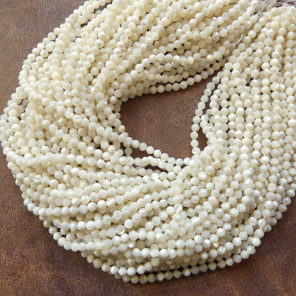 4mm Natural Mother of Pearl Beads Faceted MOP Genuine Shell Beads 15" Gemstone Jewelry Making Gift for crafter
