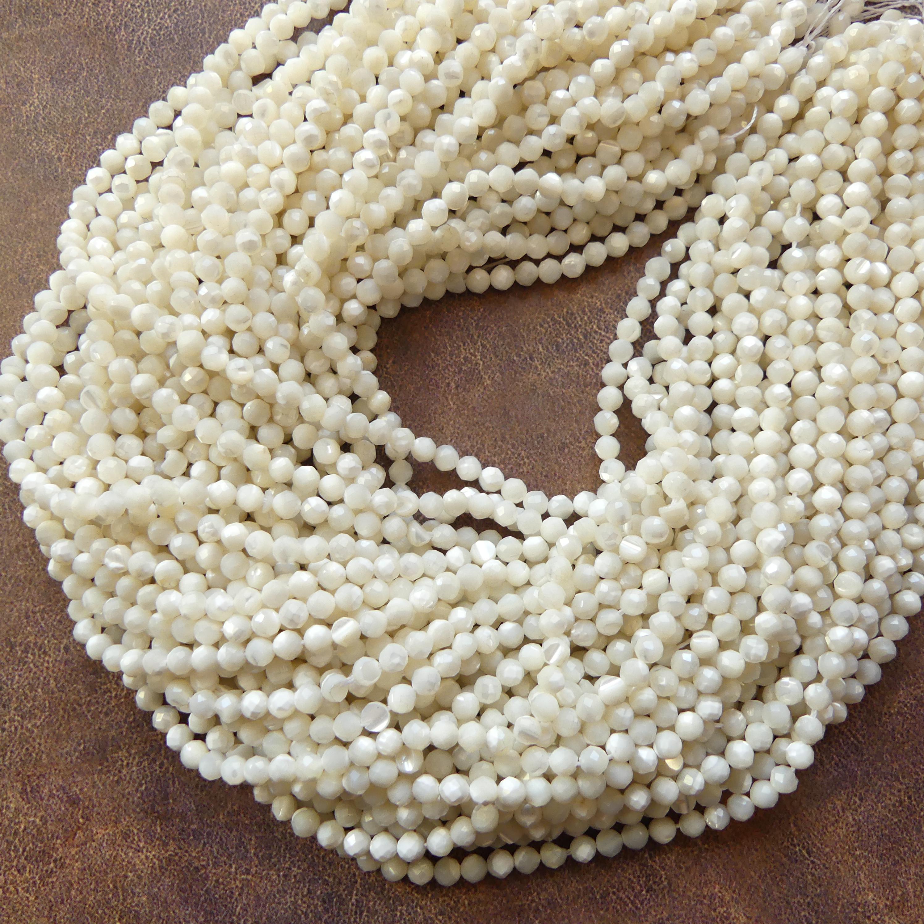 4mm Natural Mother of Pearl Beads Faceted MOP Genuine Shell Beads 15" Gemstone Jewelry Making Gift for crafter