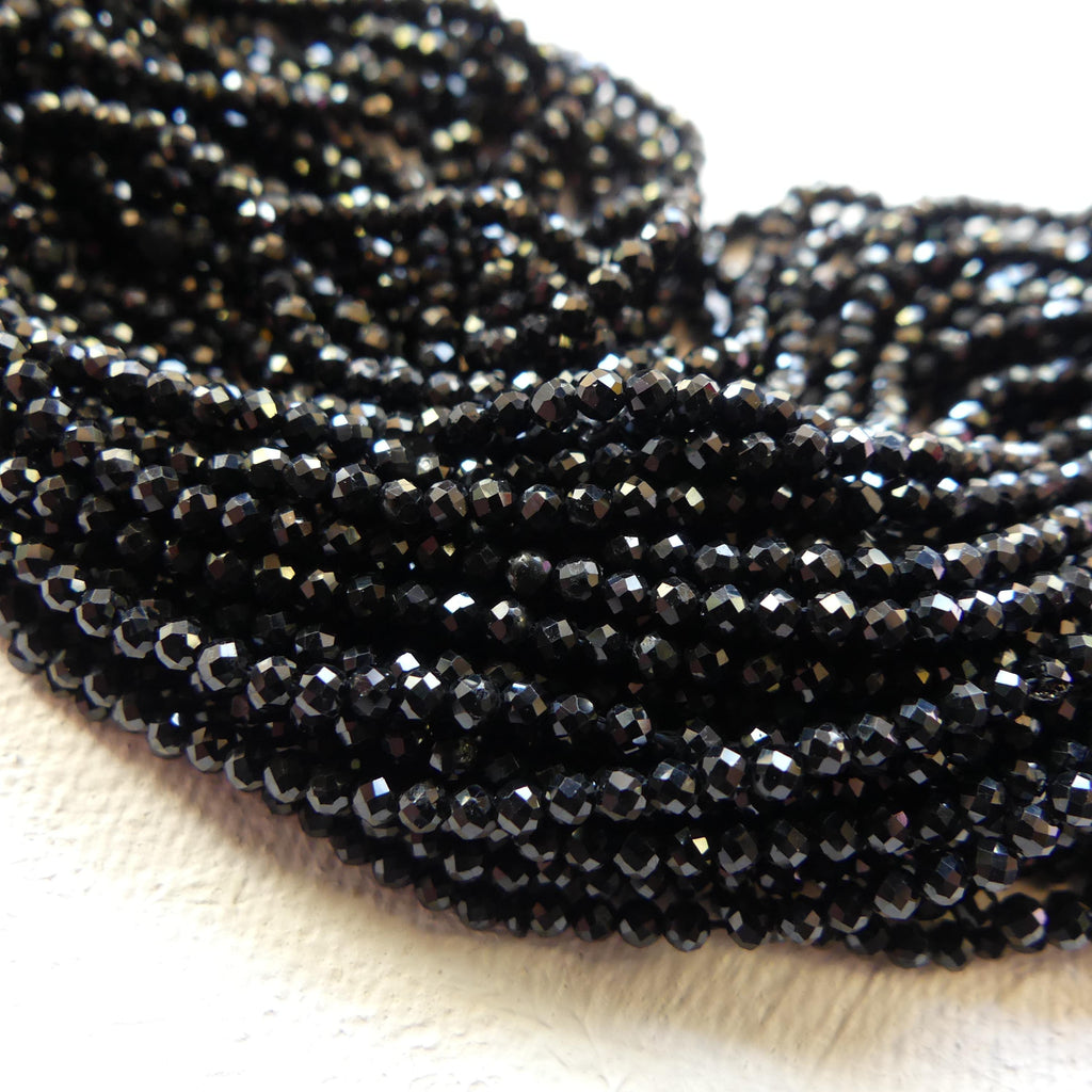 2mm Black Tourmaline Micro Faceted Beads Genuine Tourmaline 15" Gemstone Beads DIY Jewelry Making October Birthstone Crafter Beading Gift