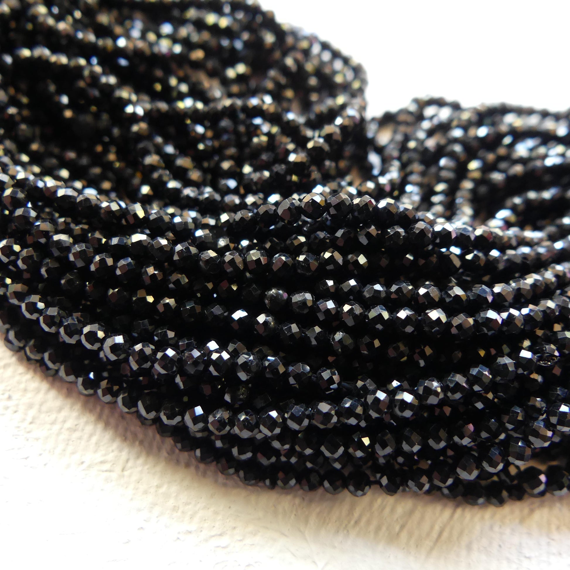 2mm Black Tourmaline Micro Faceted Beads Genuine Tourmaline 15" Gemstone Beads DIY Jewelry Making October Birthstone Crafter Beading Gift
