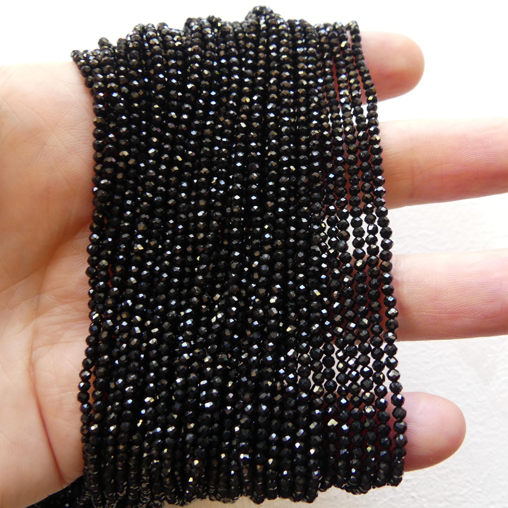 2mm Black Tourmaline Micro Faceted Beads Genuine Tourmaline 15" Gemstone Beads DIY Jewelry Making October Birthstone Crafter Beading Gift