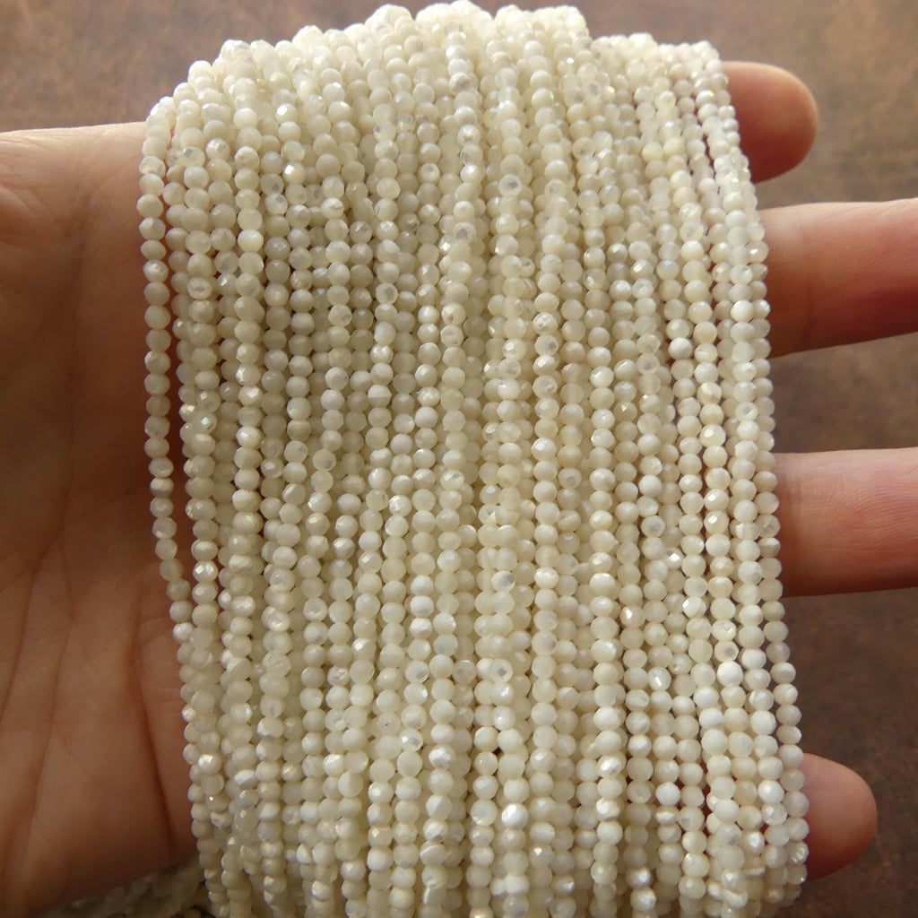 2mm Natural Mother of Pearl Faceted Beads MOP Genuine Shell Beads 15" Gemstone Jewelry Making Gift for crafter
